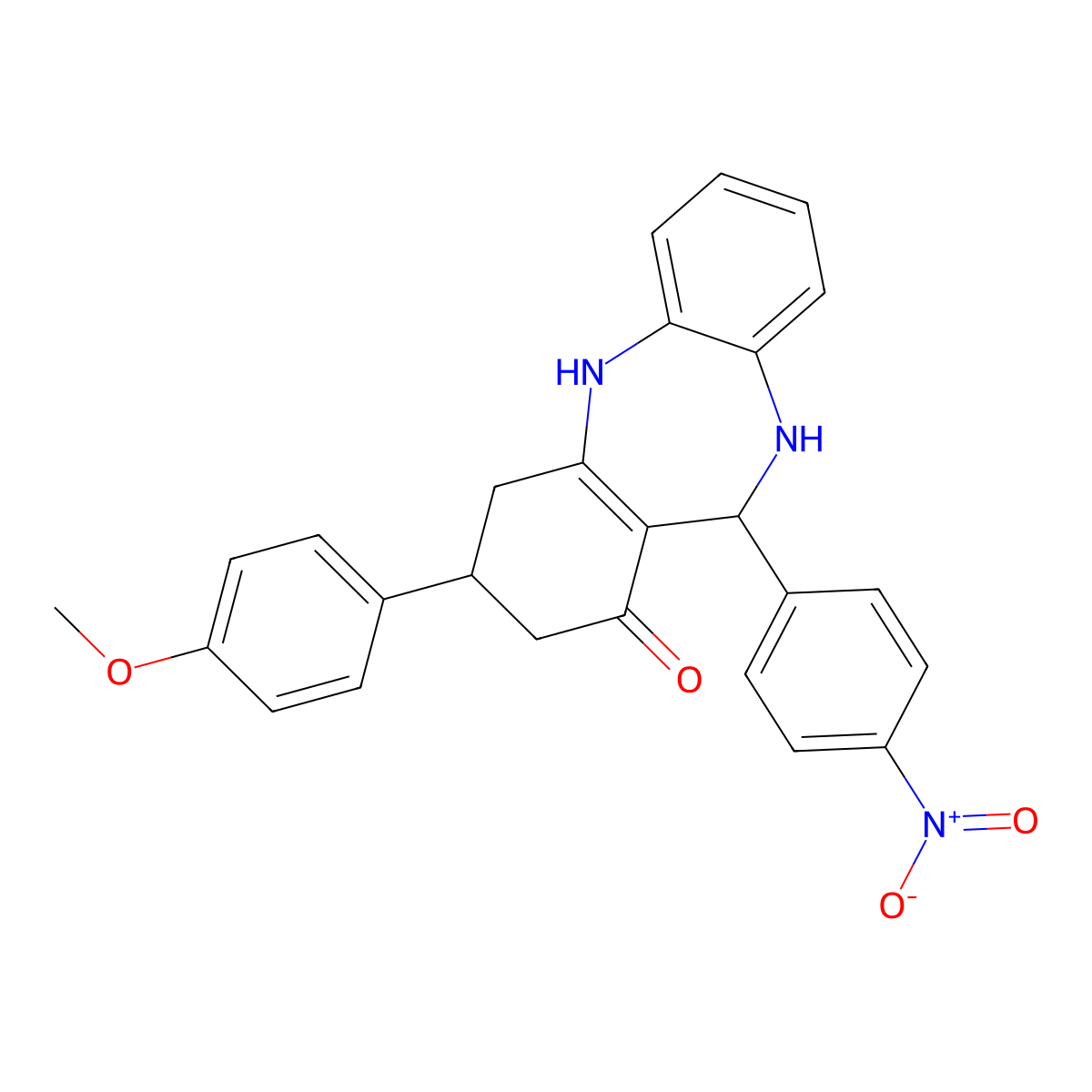 9-(4-Methoxyphenyl)-6-(4-nitrophenyl)-5,6,8,9,10,11-hexahydrobenzo[b][1,4]benzodiazepin-7-one molecular structure, CAS 312622-39-2