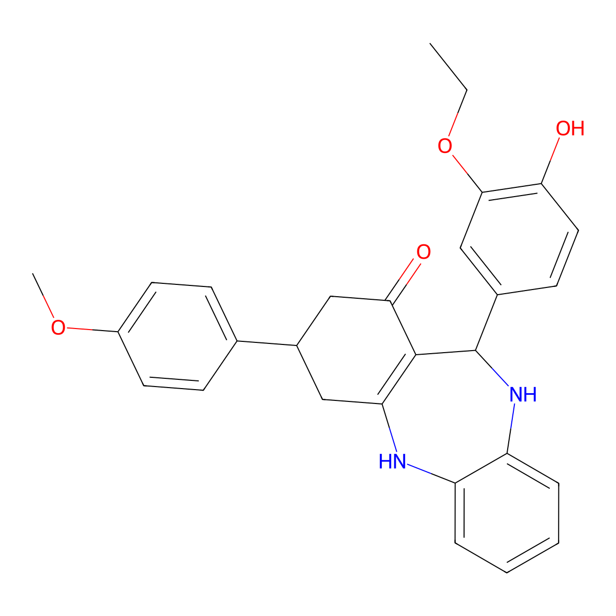 6-(3-Ethoxy-4-hydroxyphenyl)-9-(4-methoxyphenyl)-5,6,8,9,10,11-hexahydrobenzo[b][1,4]benzodiazepin-7-one molecular structure, CAS 312622-64-3