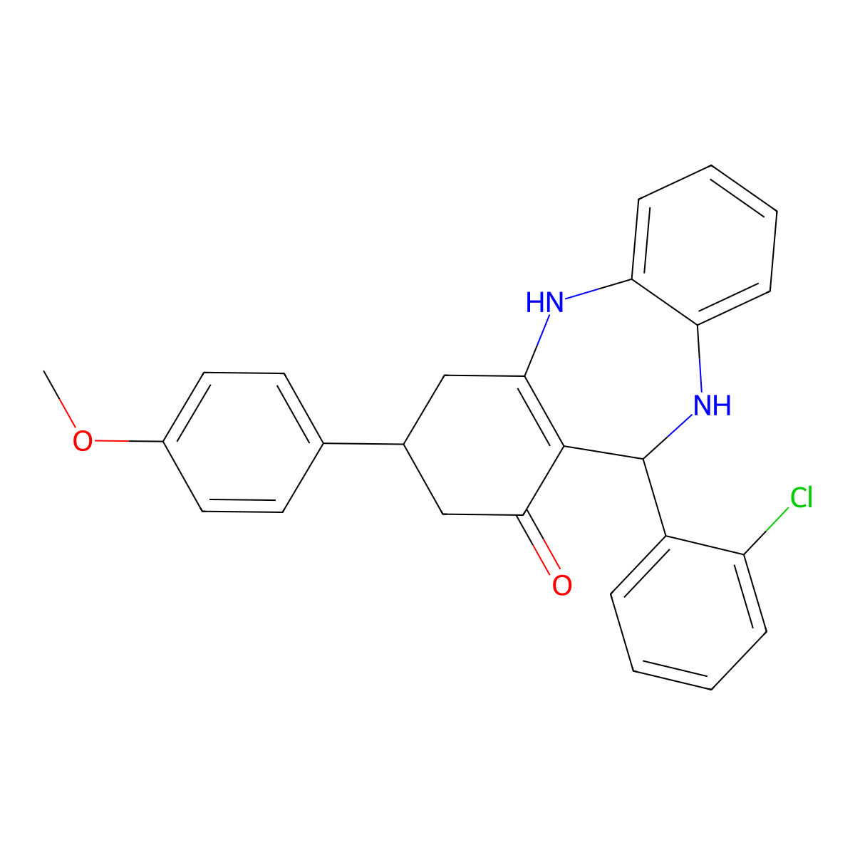 11-(2-chlorophenyl)-3-(4-methoxyphenyl)-2,3,4,5,10,11-hexahydro-1H-dibenzo[b,e][1,4]diazepin-1-one molecular structure, CAS 312622-65-4