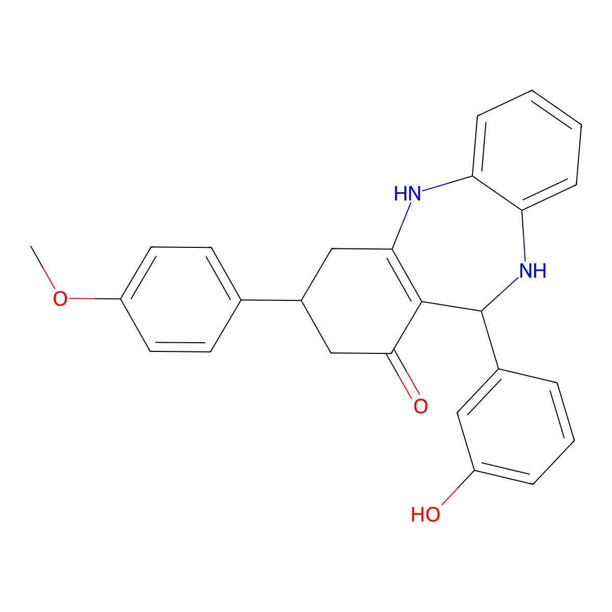 6-(3-Hydroxyphenyl)-9-(4-methoxyphenyl)-5,6,8,9,10,11-hexahydrobenzo[b][1,4]benzodiazepin-7-one molecular structure, CAS 312622-68-7
