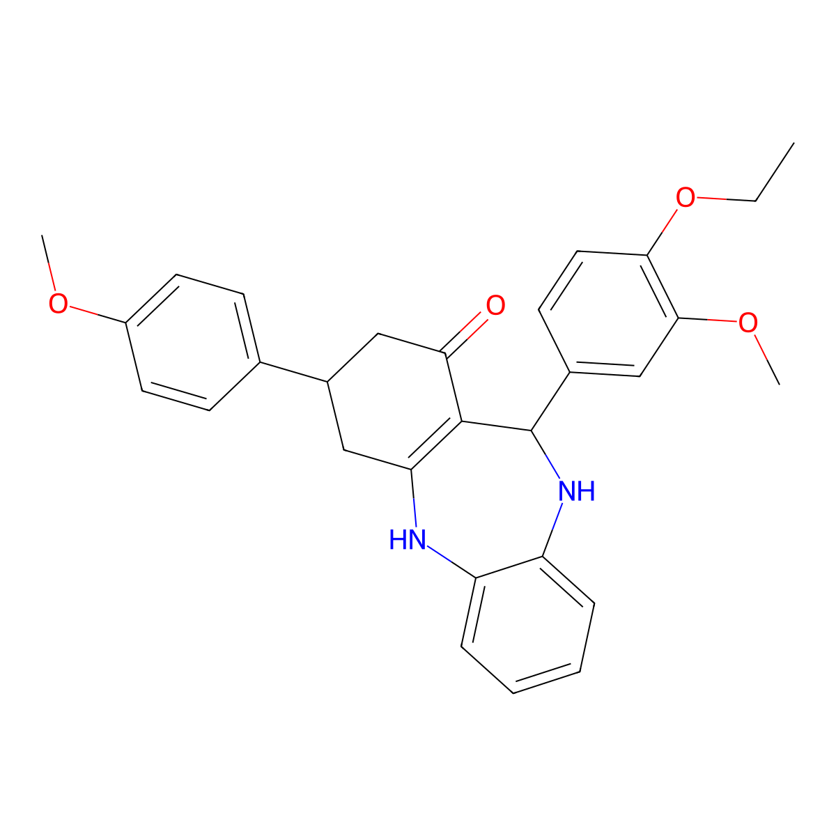 6-(4-Ethoxy-3-methoxyphenyl)-9-(4-methoxyphenyl)-5,6,8,9,10,11-hexahydrobenzo[b][1,4]benzodiazepin-7-one molecular structure, CAS 312622-69-8