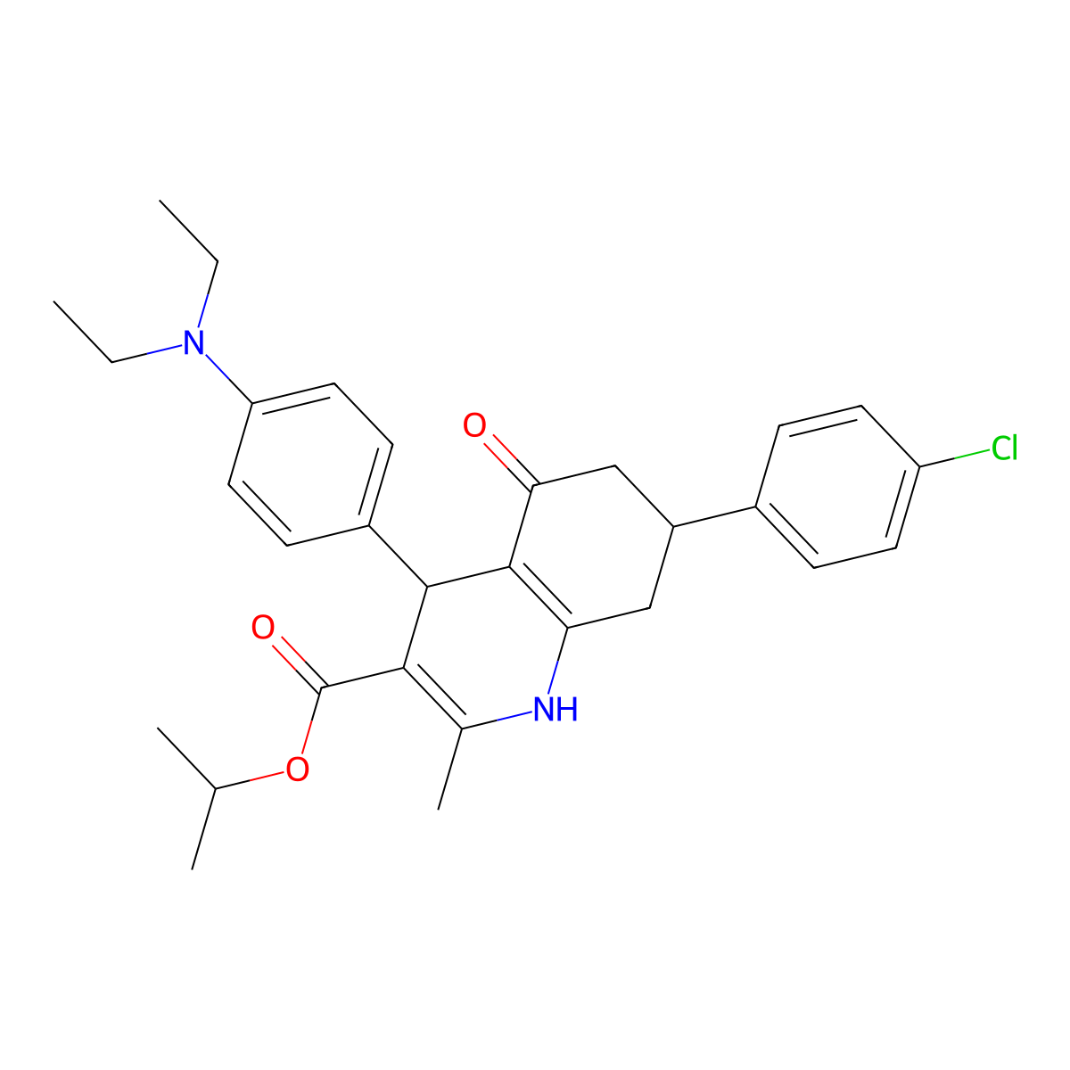 Propan-2-yl 7-(4-chlorophenyl)-4-[4-(diethylamino)phenyl]-2-methyl-5-oxo-1,4,5,6,7,8-hexahydroquinoline-3-carboxylate molecular structure, CAS 312622-76-7