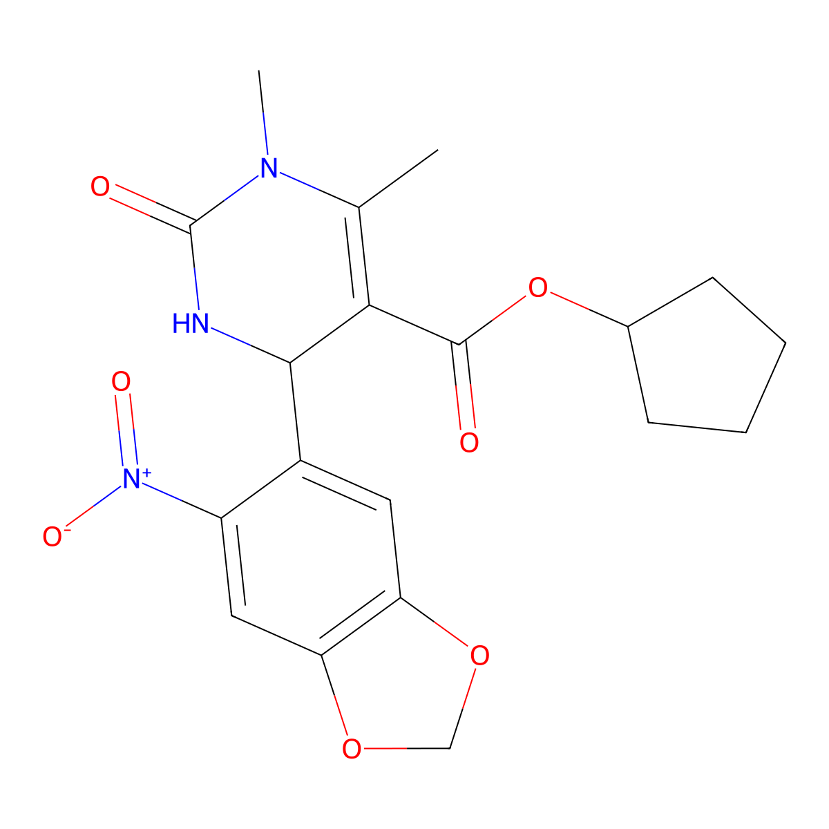 Cyclopentyl 1,6-dimethyl-4-(6-nitro-1,3-benzodioxol-5-yl)-2-oxo-3,4-dihydropyrimidine-5-carboxylate molecular structure, CAS 312622-77-8