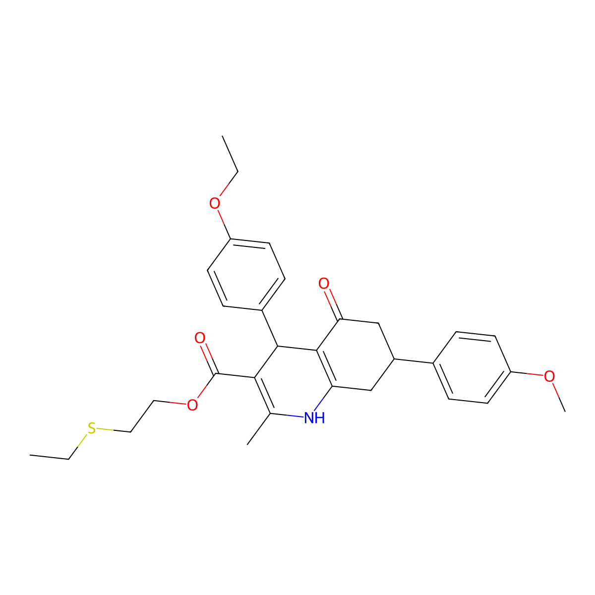 2-(Ethylsulfanyl)ethyl 4-(4-ethoxyphenyl)-7-(4-methoxyphenyl)-2-methyl-5-oxo-1,4,5,6,7,8-hexahydroquinoline-3-carboxylate molecular structure, CAS 312622-79-0