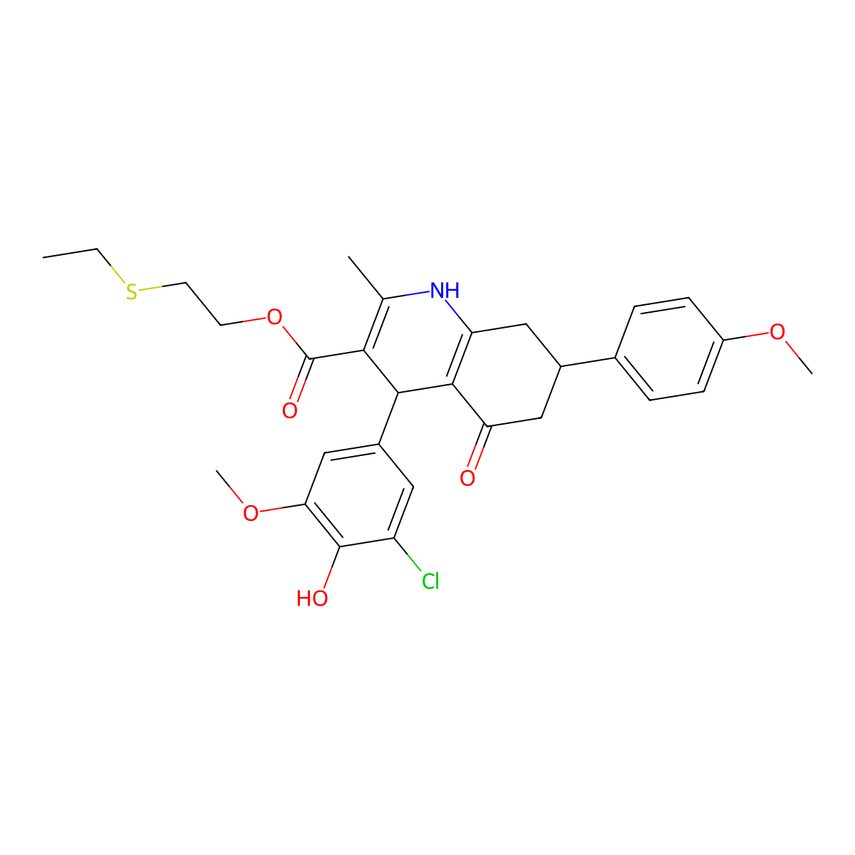 2-(Ethylsulfanyl)ethyl 4-(3-chloro-4-hydroxy-5-methoxyphenyl)-7-(4-methoxyphenyl)-2-methyl-5-oxo-1,4,5,6,7,8-hexahydroquinoline-3-carboxylate molecular structure, CAS 312622-88-1