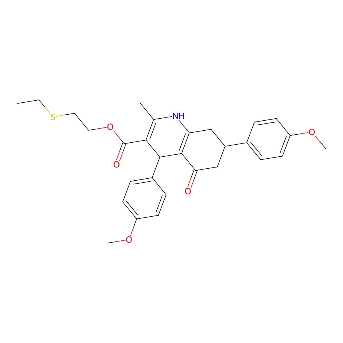 2-(Ethylsulfanyl)ethyl 4,7-bis(4-methoxyphenyl)-2-methyl-5-oxo-1,4,5,6,7,8-hexahydroquinoline-3-carboxylate molecular structure, CAS 312622-92-7