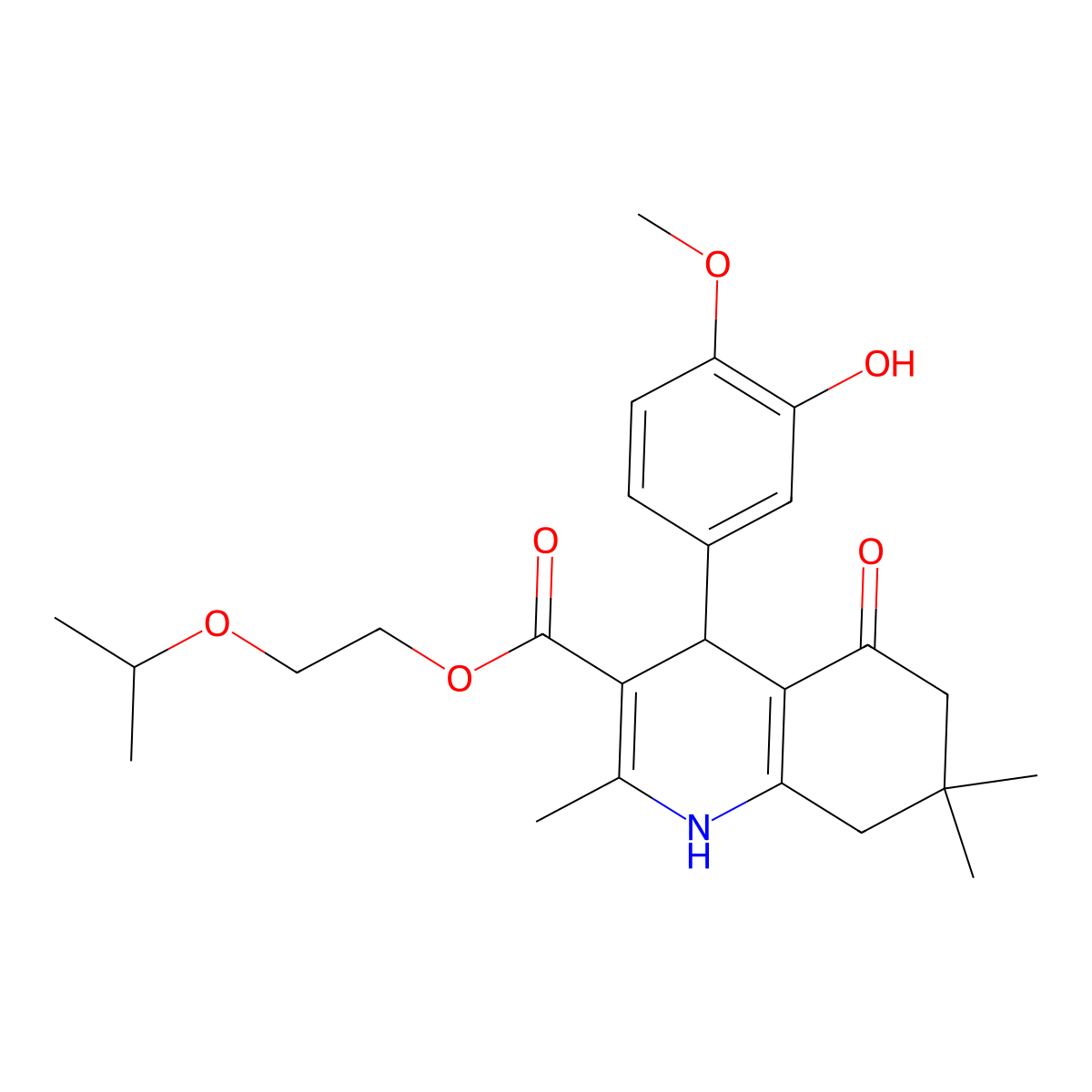 2-Isopropoxyethyl 4-(3-hydroxy-4-methoxyphenyl)-2,7,7-trimethyl-5-oxo-1,4,5,6,7,8-hexahydro-3-quinolinecarboxylate molecular structure, CAS 312622-95-0