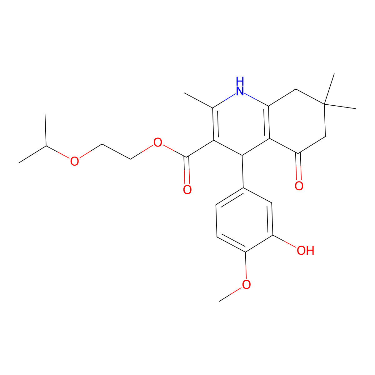 2-Isopropoxyethyl 4-(3-hydroxy-4-methoxyphenyl)-2,7,7-trimethyl-5-oxo-1,4,5,6,7,8-hexahydro-3-quinolinecarboxylate molecular structure, CAS 312622-95-0