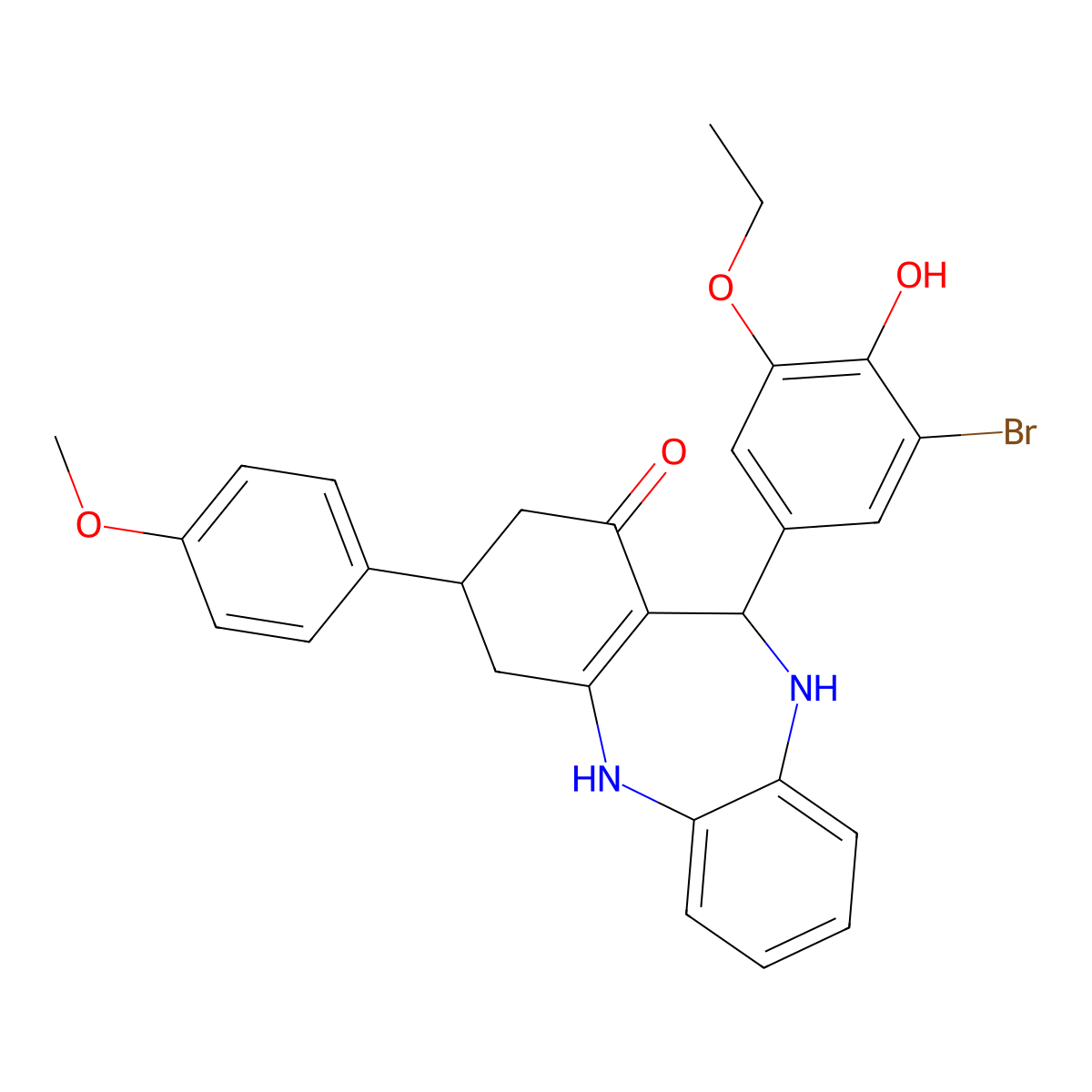 6-(3-Bromo-5-ethoxy-4-hydroxyphenyl)-9-(4-methoxyphenyl)-5,6,8,9,10,11-hexahydrobenzo[b][1,4]benzodiazepin-7-one molecular structure, CAS 312623-00-0