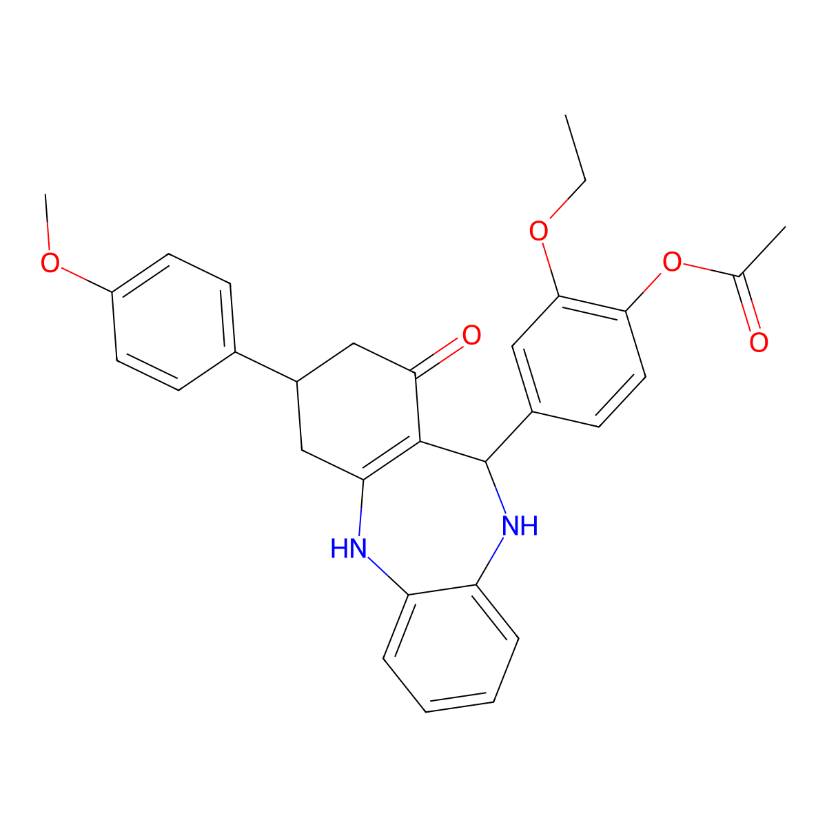 [2-Ethoxy-4-[9-(4-methoxyphenyl)-7-oxo-5,6,8,9,10,11-hexahydrobenzo[b][1,4]benzodiazepin-6-yl]phenyl] acetate molecular structure, CAS 312623-01-1