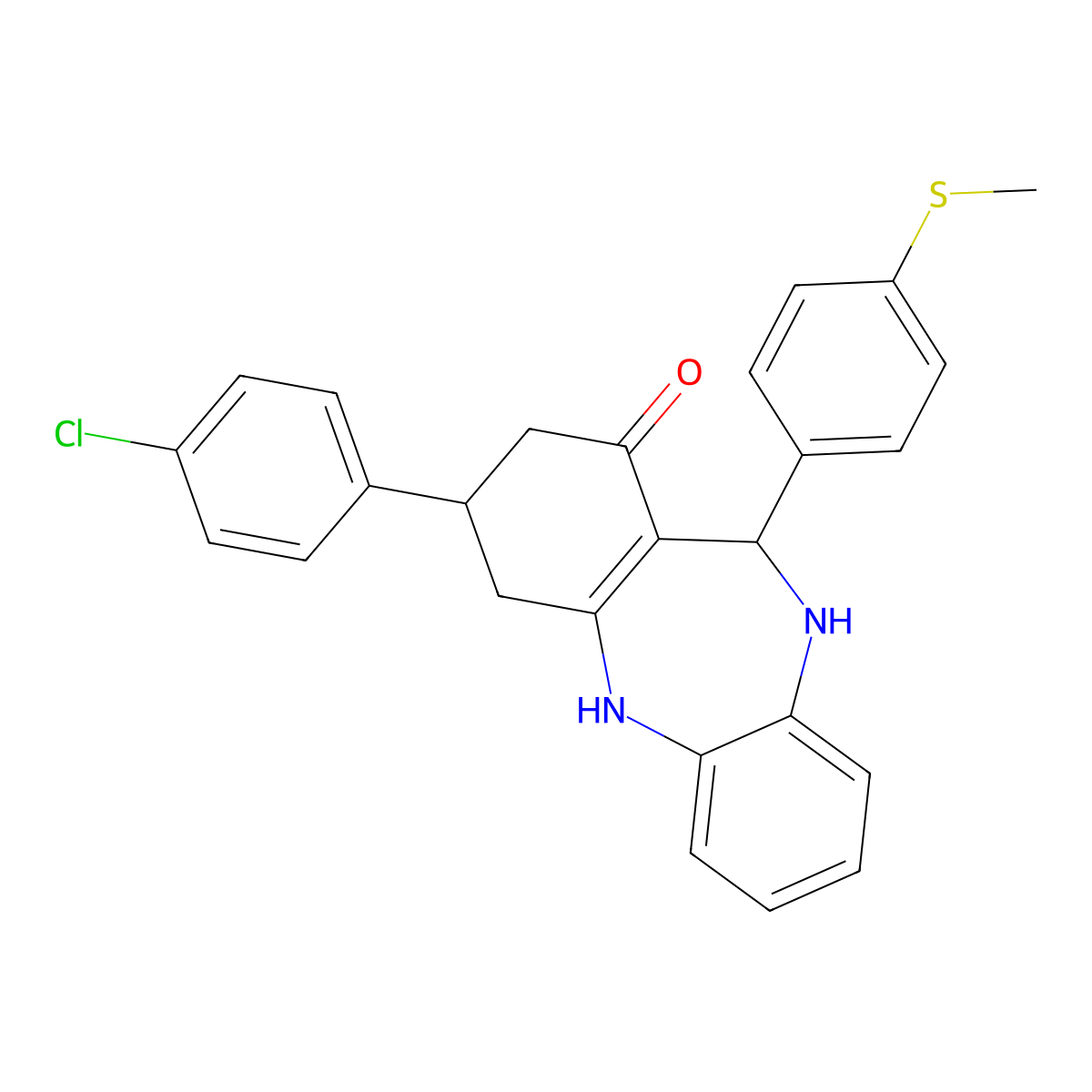 9-(4-Chlorophenyl)-6-(4-methylsulfanylphenyl)-5,6,8,9,10,11-hexahydrobenzo[b][1,4]benzodiazepin-7-one molecular structure, CAS 312623-04-4