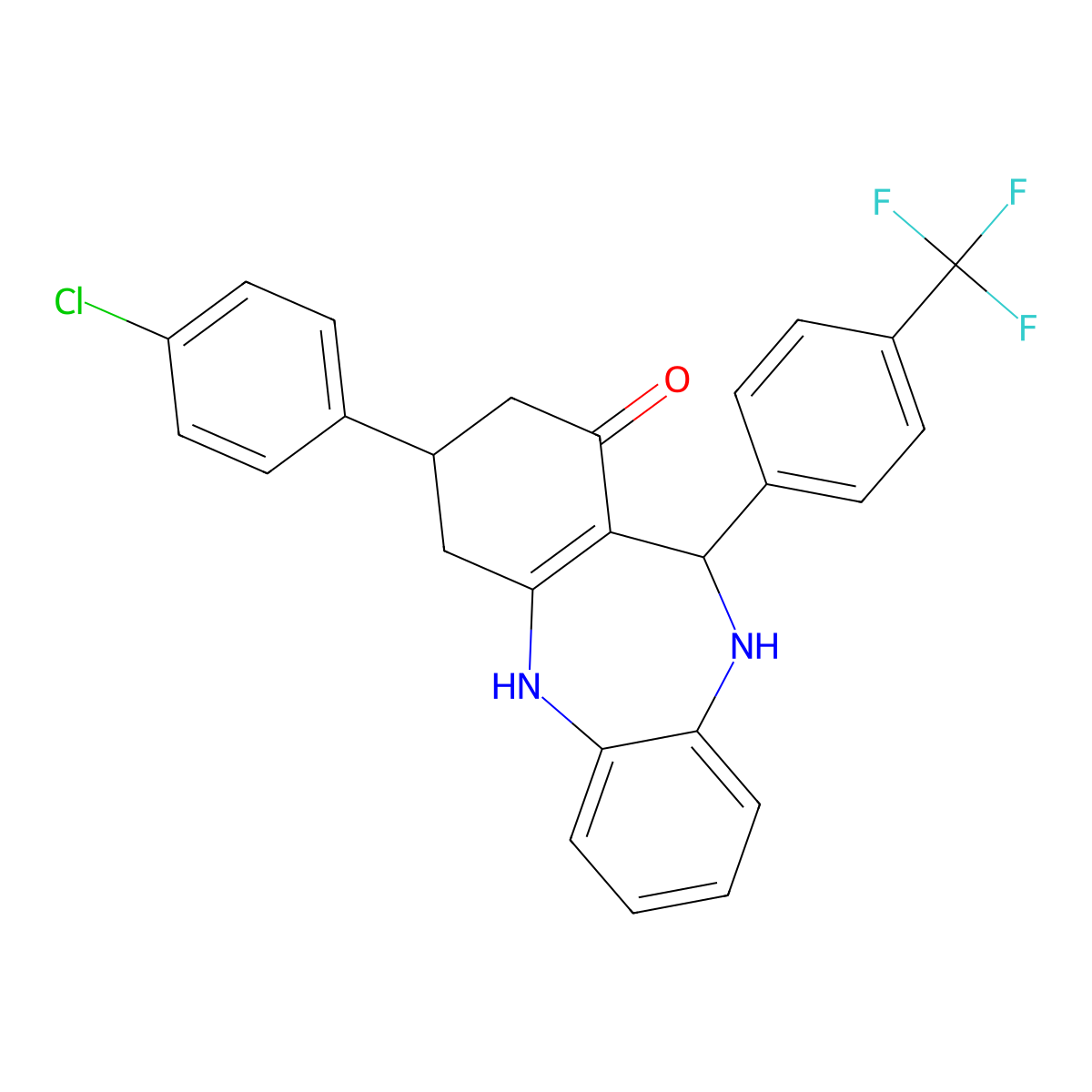 9-(4-Chlorophenyl)-6-[4-(trifluoromethyl)phenyl]-5,6,8,9,10,11-hexahydrobenzo[b][1,4]benzodiazepin-7-one molecular structure, CAS 312623-06-6