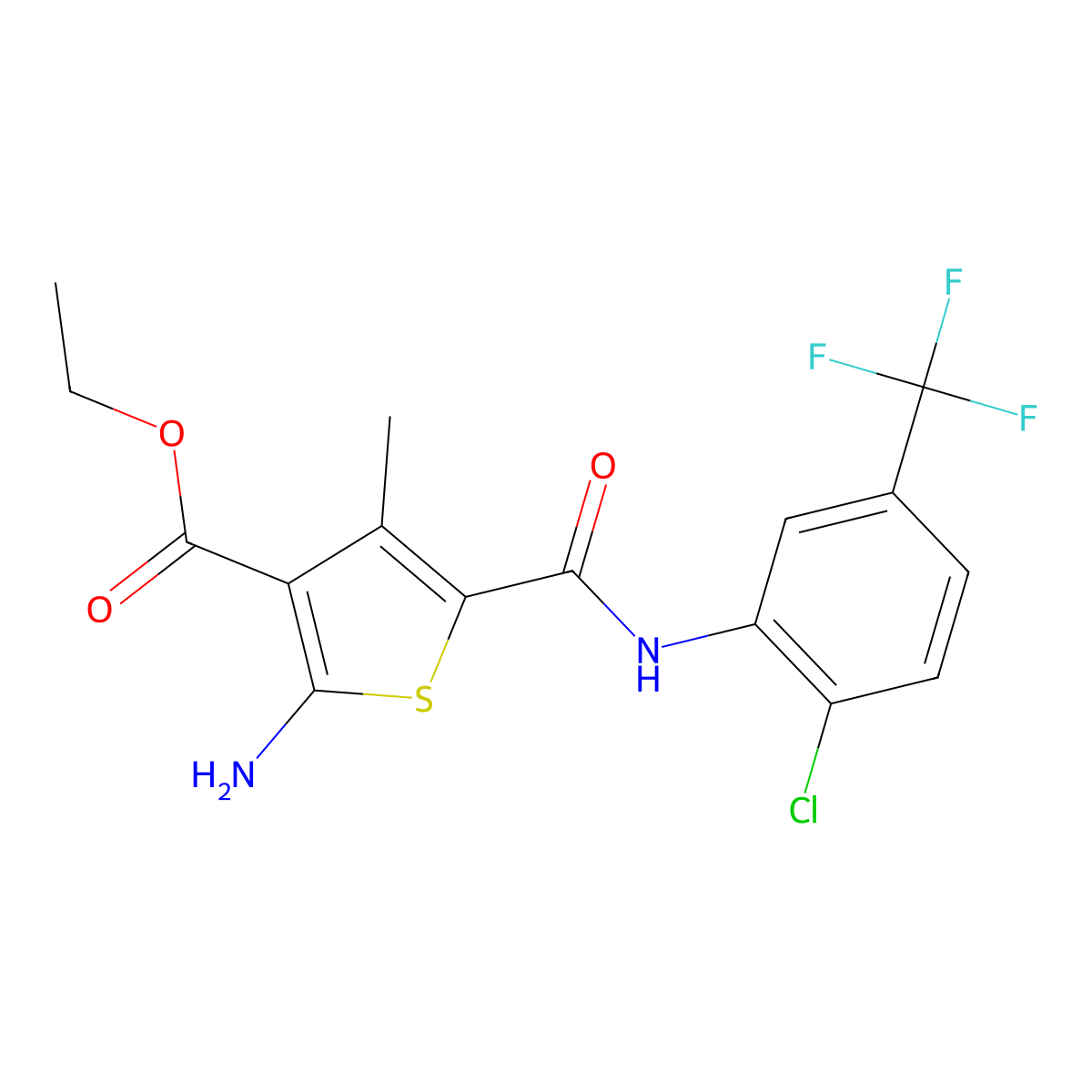 Ethyl 2-amino-5-{[2-chloro-5-(trifluoromethyl)phenyl]carbamoyl}-4-methylthiophene-3-carboxylate molecular structure, CAS 312623-09-9
