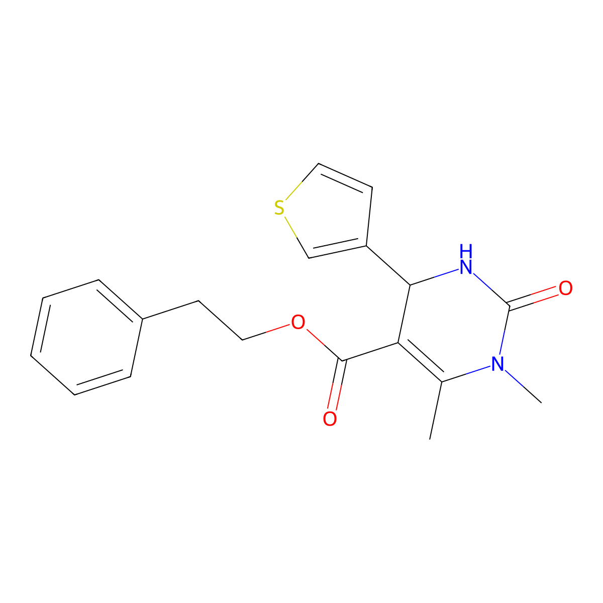 2-Phenylethyl 1,6-dimethyl-2-oxo-4-(3-thienyl)-1,2,3,4-tetrahydro-5-pyrimidinecarboxylate molecular structure, CAS 312623-14-6