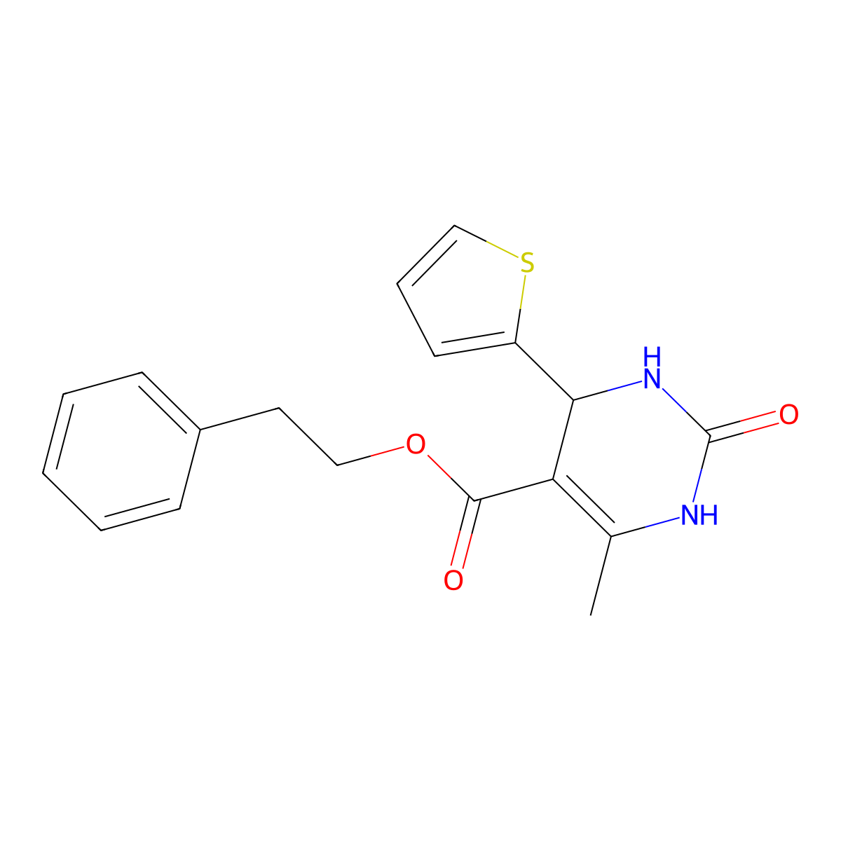 2-Phenylethyl 6-methyl-2-oxo-4-(thiophen-2-yl)-1,2,3,4-tetrahydropyrimidine-5-carboxylate molecular structure, CAS 312623-20-4