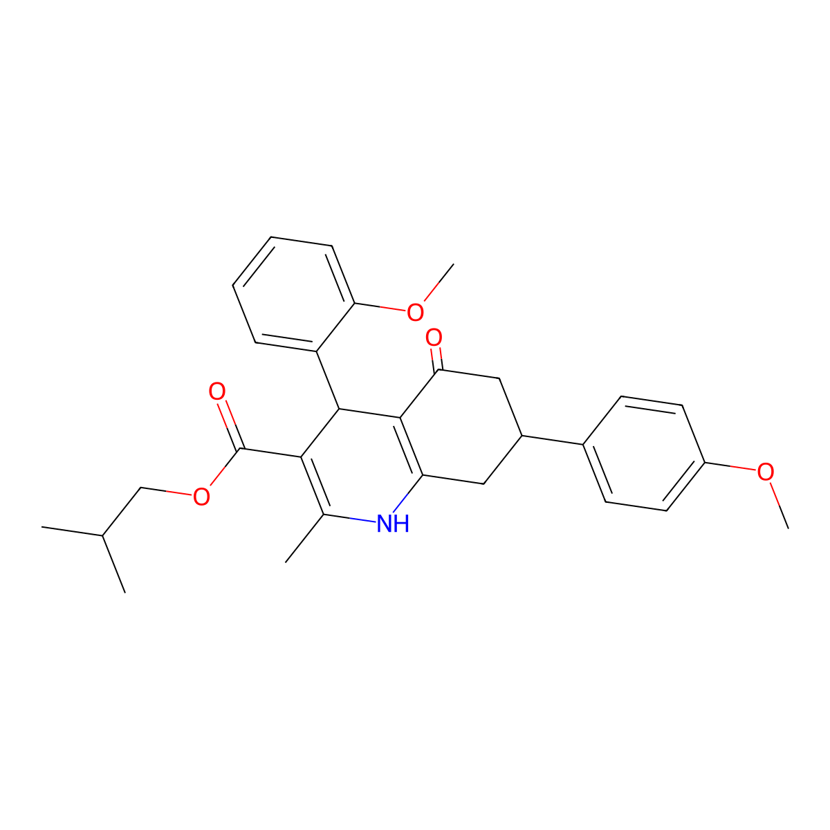 2-Methylpropyl 4-(2-methoxyphenyl)-7-(4-methoxyphenyl)-2-methyl-5-oxo-1,4,5,6,7,8-hexahydroquinoline-3-carboxylate molecular structure, CAS 312623-23-7