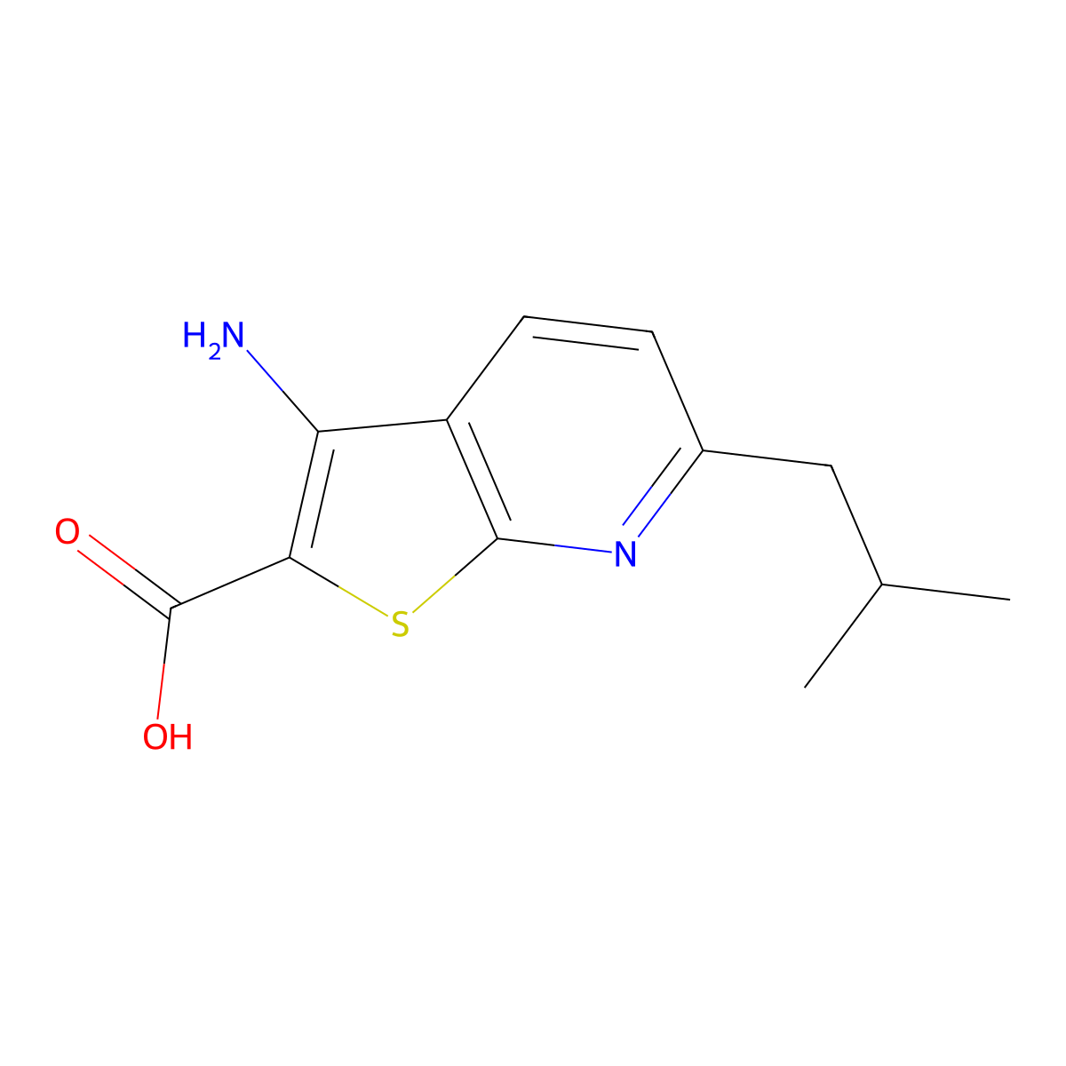 3-Amino-6-(2-methylpropyl)thieno[2,3-b]pyridine-2-carboxylic acid molecular structure, CAS 312623-55-5