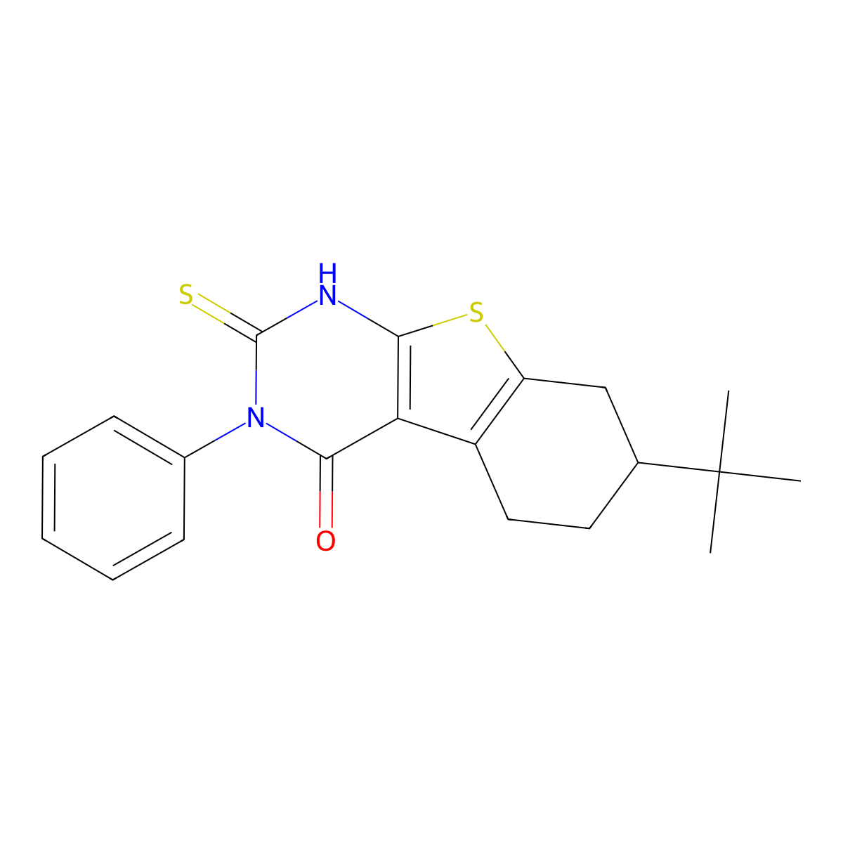 7-tert-butyl-2-mercapto-3-phenyl-5,6,7,8-tetrahydro[1]benzothieno[2,3-d]pyrimidin-4(3H)-one molecular structure, CAS 312625-72-2