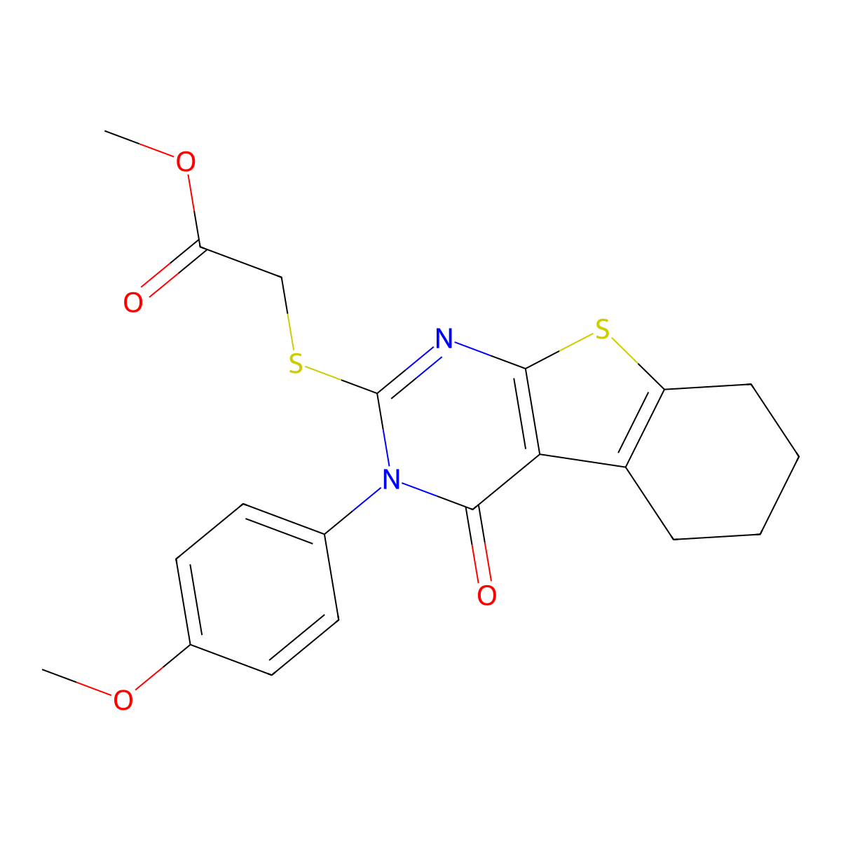 Methyl 2-[[3-(4-methoxyphenyl)-4-oxo-5,6,7,8-tetrahydro-[1]benzothiolo[2,3-d]pyrimidin-2-yl]sulfanyl]acetate molecular structure, CAS 312625-73-3