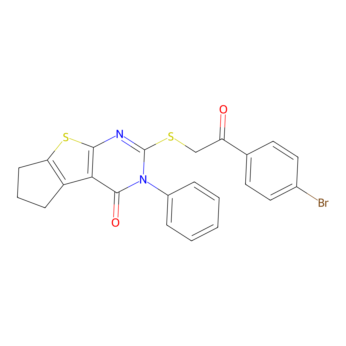2-{[2-(4-bromophenyl)-2-oxoethyl]sulfanyl}-3-phenyl-3,5,6,7-tetrahydro-4H-cyclopenta[4,5]thieno[2,3-d]pyrimidin-4-one molecular structure, CAS 312626-03-2
