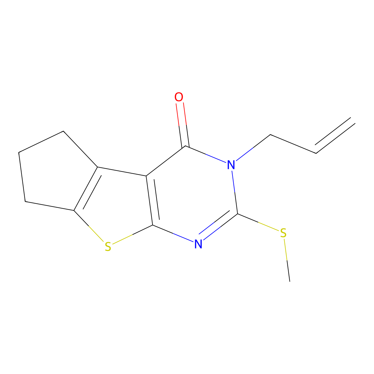 3-allyl-2-(methylsulfanyl)-3,5,6,7-tetrahydro-4H-cyclopenta[4,5]thieno[2,3-d]pyrimidin-4-one molecular structure, CAS 312626-06-5
