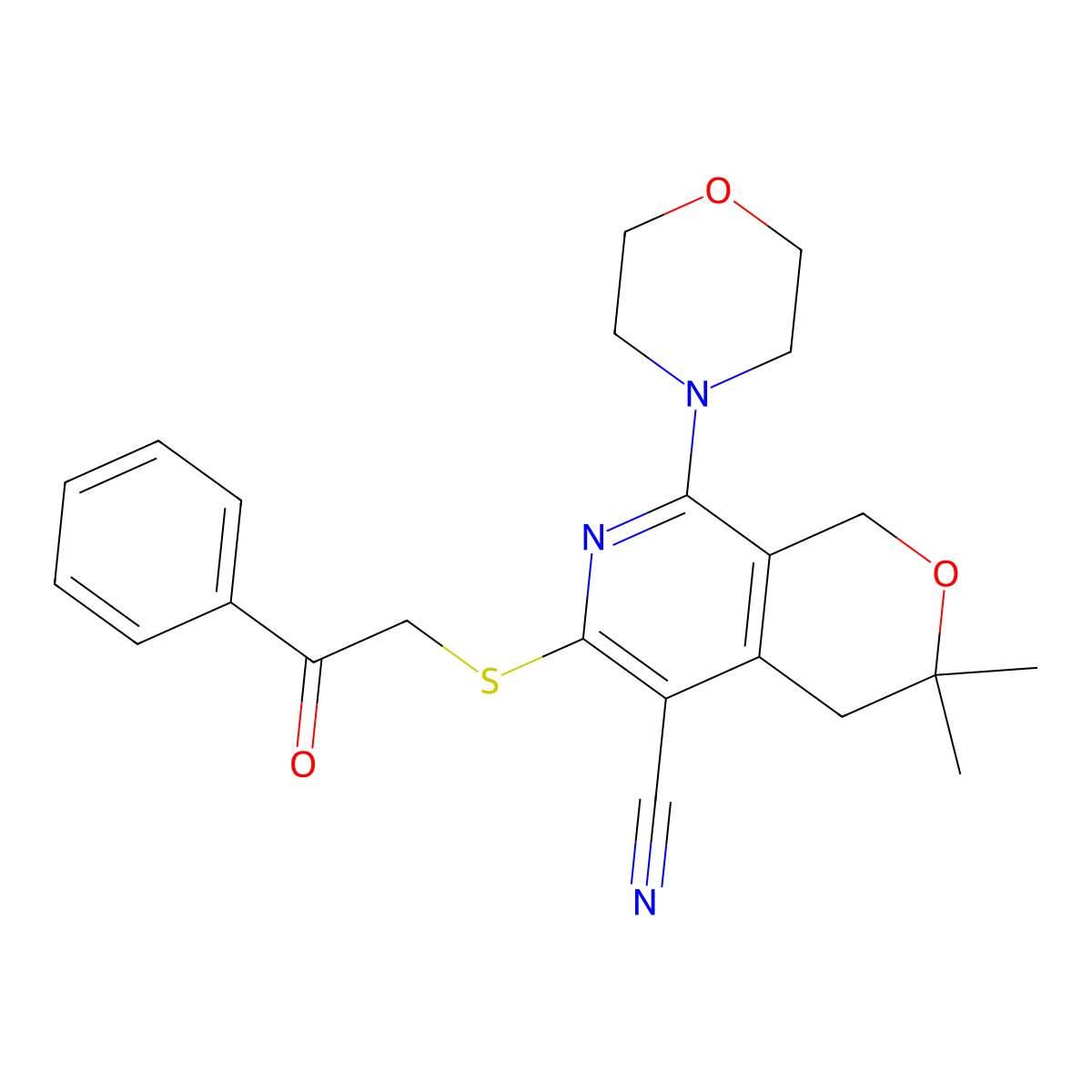 3,3-Dimethyl-8-morpholin-4-yl-6-phenacylsulfanyl-1,4-dihydropyrano[3,4-c]pyridine-5-carbonitrile molecular structure, CAS 312626-07-6