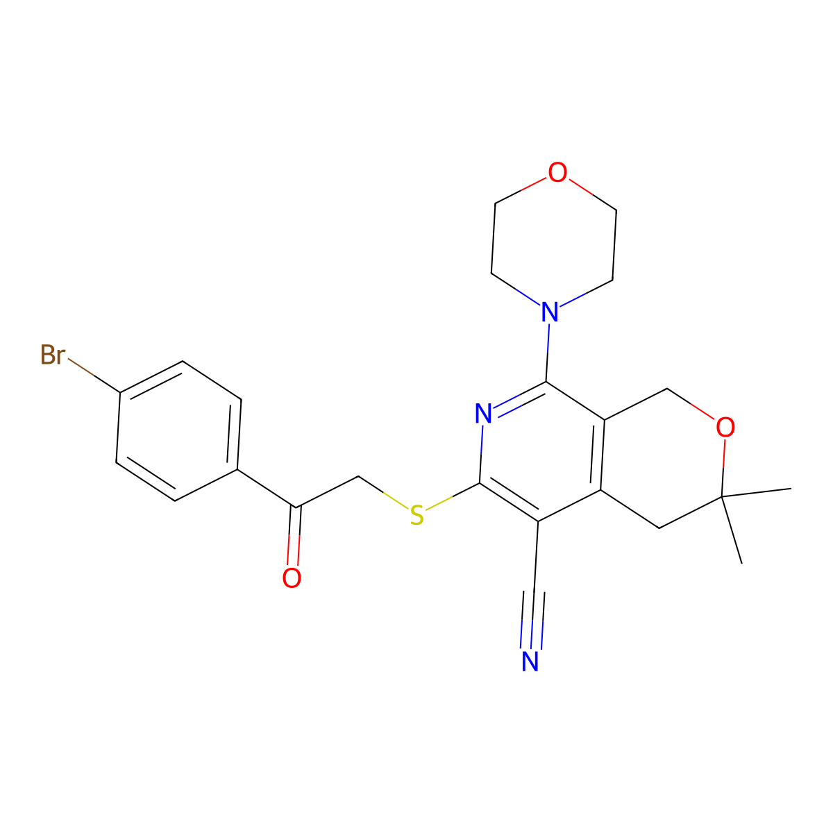 6-[2-(4-Bromophenyl)-2-oxoethyl]sulfanyl-3,3-dimethyl-8-morpholin-4-yl-1,4-dihydropyrano[3,4-c]pyridine-5-carbonitrile molecular structure, CAS 312626-09-8