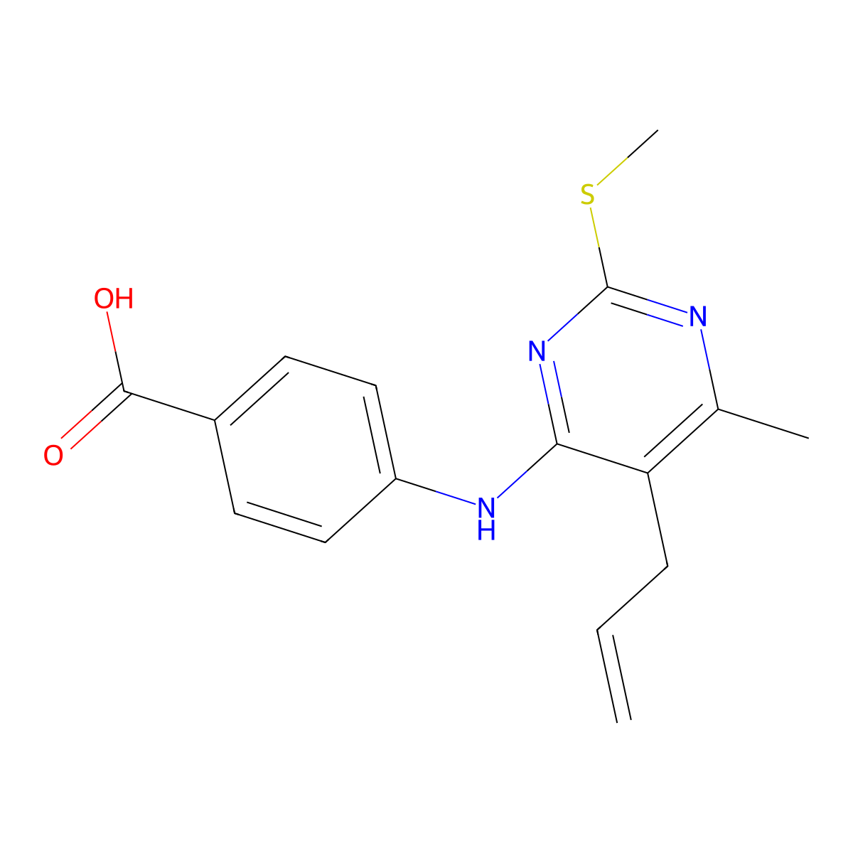 4-(5-Allyl-6-methyl-2-methylsulfanyl-pyrimidin-4-ylamino)-benzoic acid molecular structure, CAS 312626-14-5