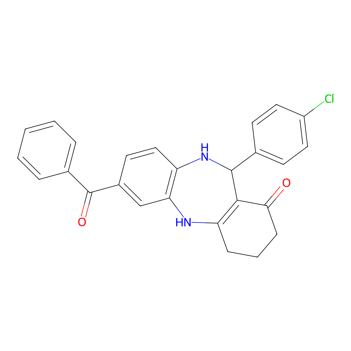 2-Benzoyl-6-(4-chlorophenyl)-5,6,8,9,10,11-hexahydrobenzo[b][1,4]benzodiazepin-7-one molecular structure, CAS 312626-32-7