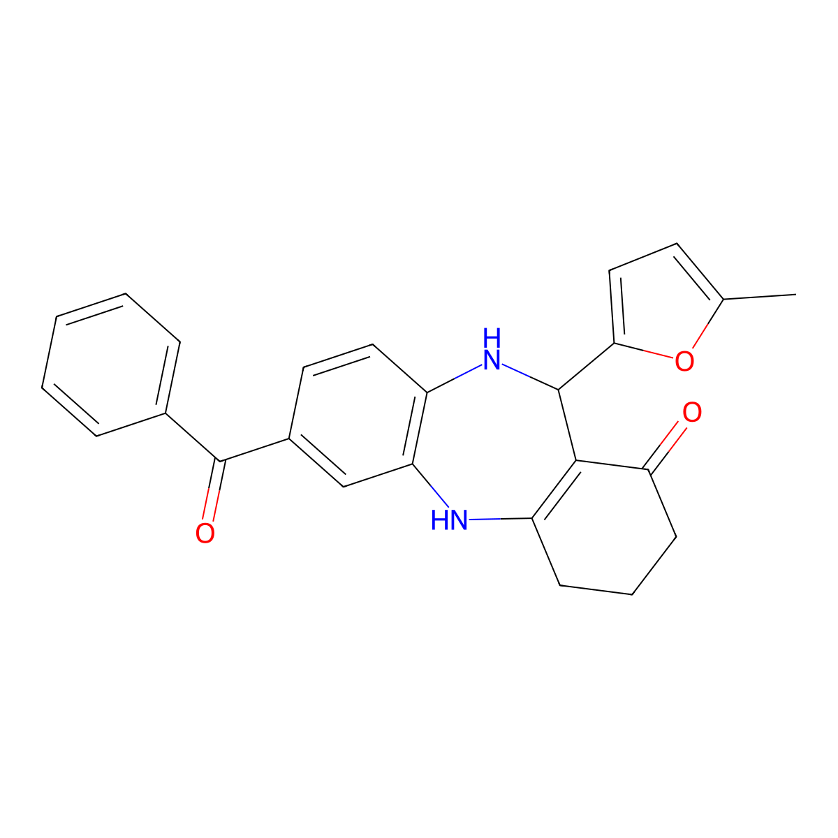 2-Benzoyl-6-(5-methylfuran-2-yl)-5,6,8,9,10,11-hexahydrobenzo[b][1,4]benzodiazepin-7-one molecular structure, CAS 312626-35-0