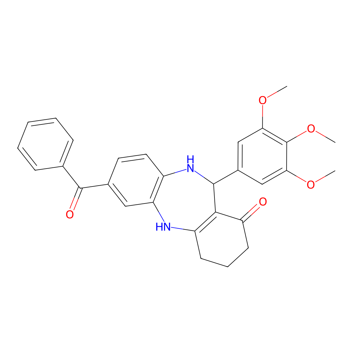2-Benzoyl-6-(3,4,5-trimethoxyphenyl)-5,6,8,9,10,11-hexahydrobenzo[b][1,4]benzodiazepin-7-one molecular structure, CAS 312626-36-1
