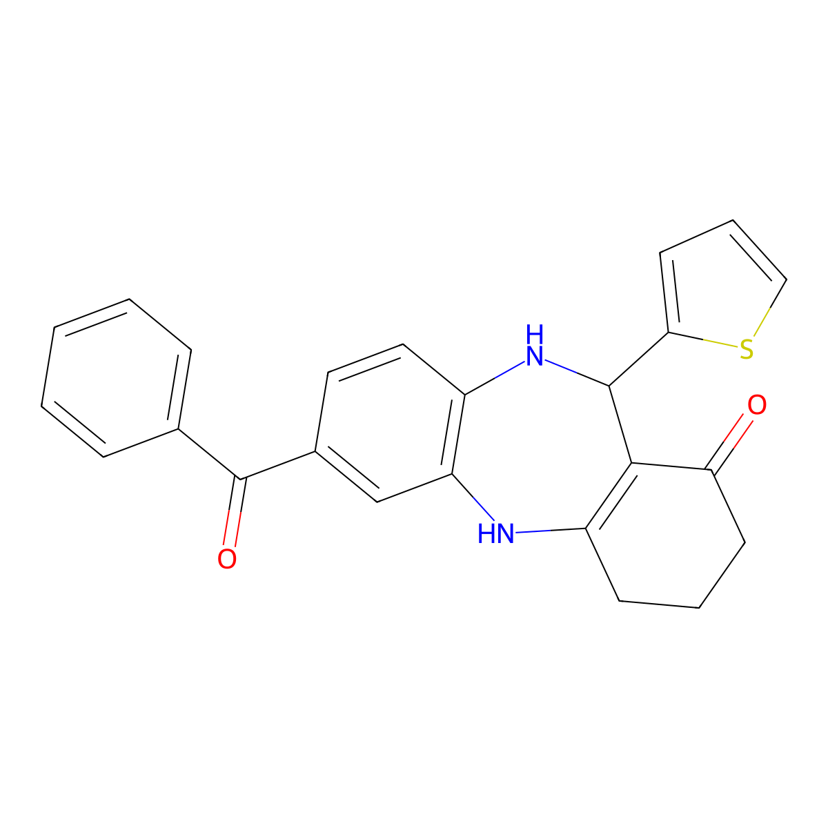 2-Benzoyl-6-thiophen-2-yl-5,6,8,9,10,11-hexahydrobenzo[b][1,4]benzodiazepin-7-one molecular structure, CAS 312626-37-2