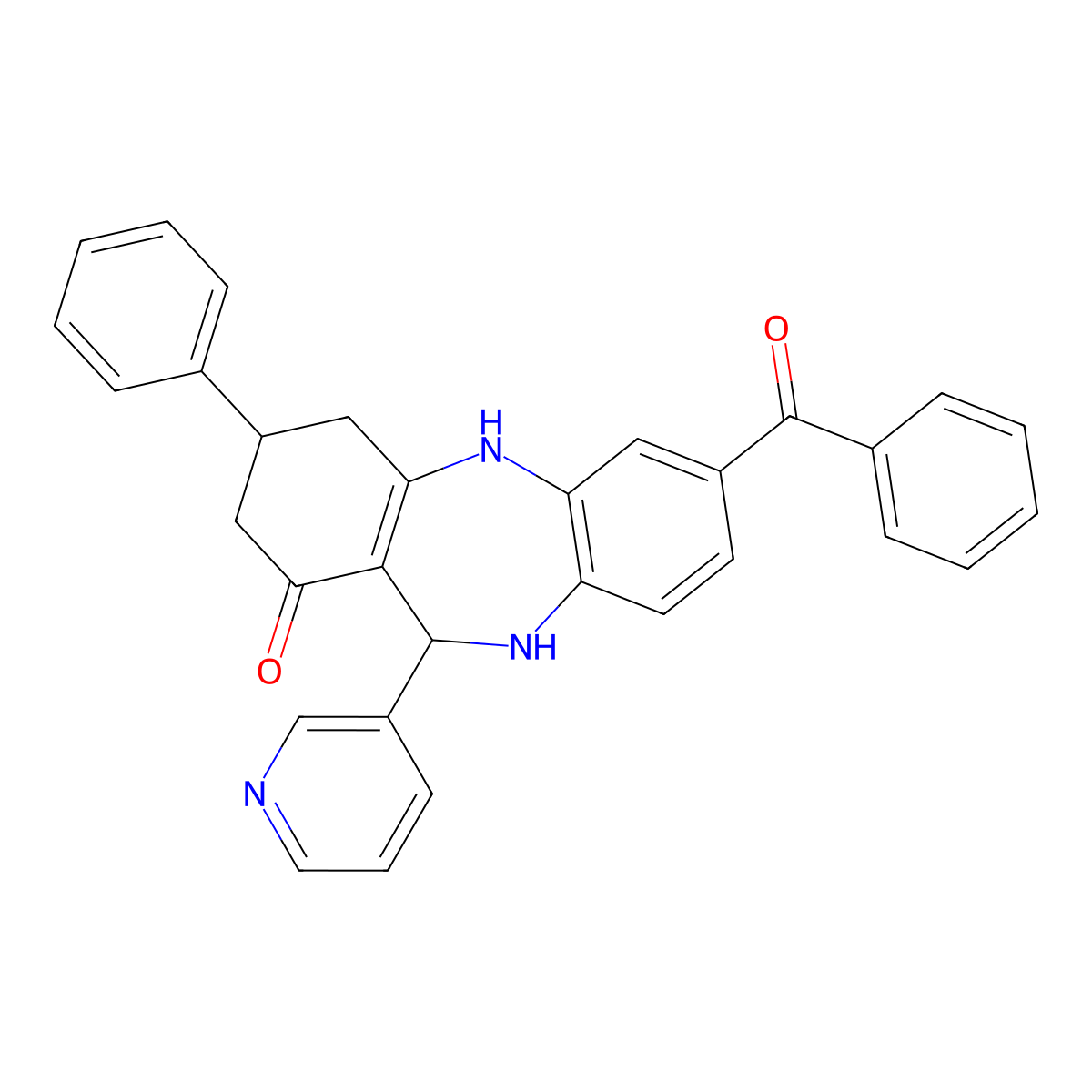 2-Benzoyl-9-phenyl-6-pyridin-3-yl-5,6,8,9,10,11-hexahydrobenzo[b][1,4]benzodiazepin-7-one molecular structure, CAS 312626-39-4