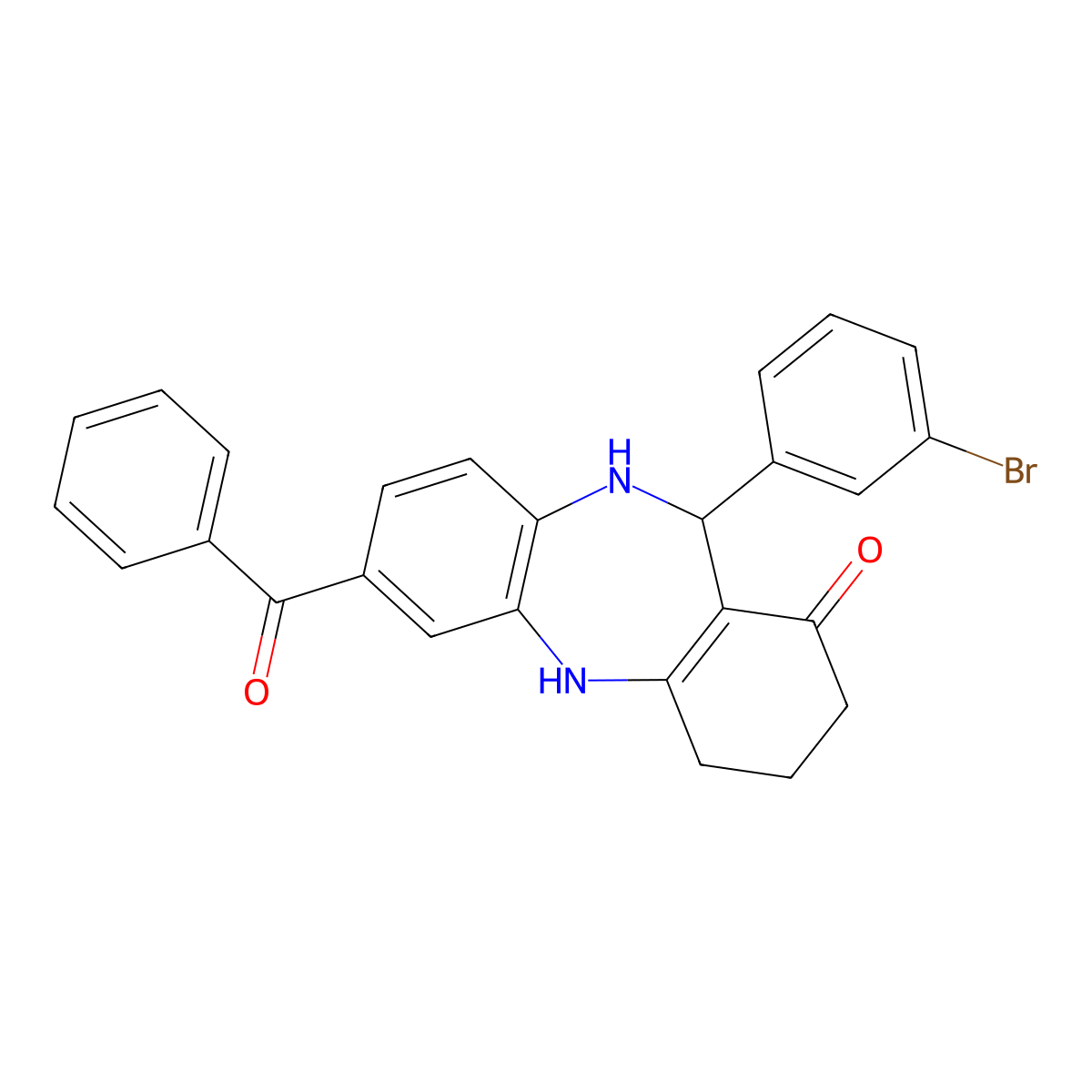 2-Benzoyl-6-(3-bromophenyl)-5,6,8,9,10,11-hexahydrobenzo[b][1,4]benzodiazepin-7-one molecular structure, CAS 312626-48-5