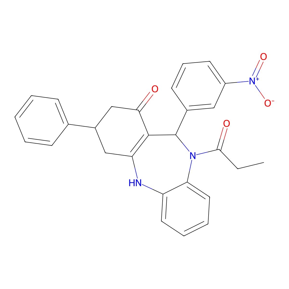 6-(3-nitrophenyl)-9-phenyl-5-propanoyl-8,9,10,11-tetrahydro-6H-benzo[b][1,4]benzodiazepin-7-one molecular structure, CAS 312626-53-2