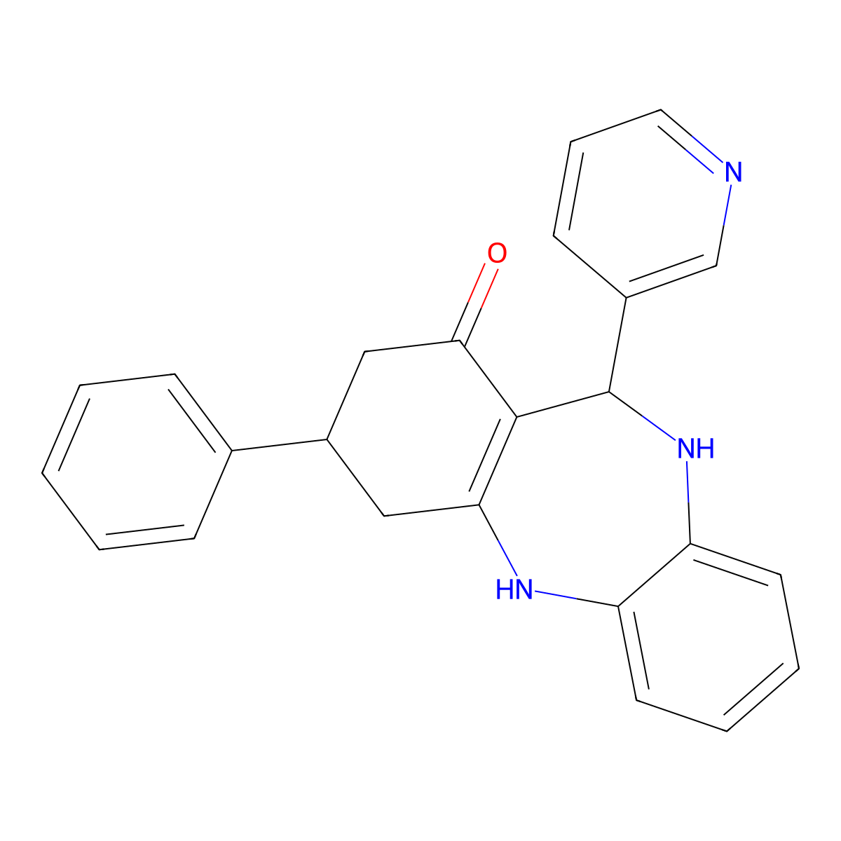 14-Phenyl-10-(pyridin-3-yl)-2,9-diazatricyclo[9.4.0.0^{3,8}]pentadeca-1(11),3,5,7-tetraen-12-one molecular structure, CAS 312626-57-6