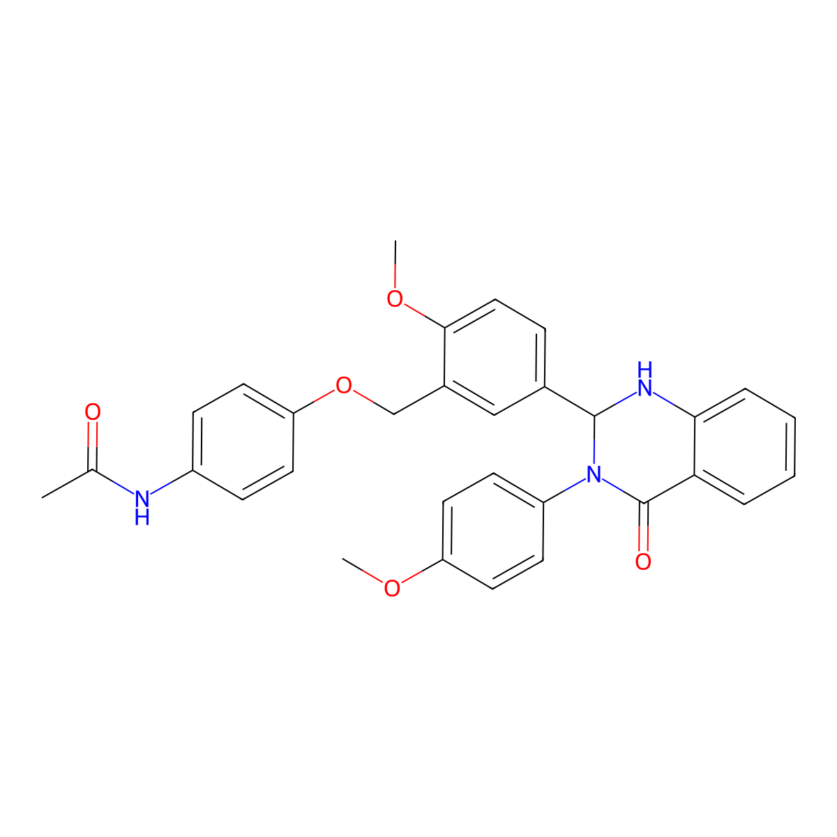 N-[4-[[2-methoxy-5-[3-(4-methoxyphenyl)-4-oxo-1,2-dihydroquinazolin-2-yl]phenyl]methoxy]phenyl]acetamide molecular structure, CAS 312626-77-0