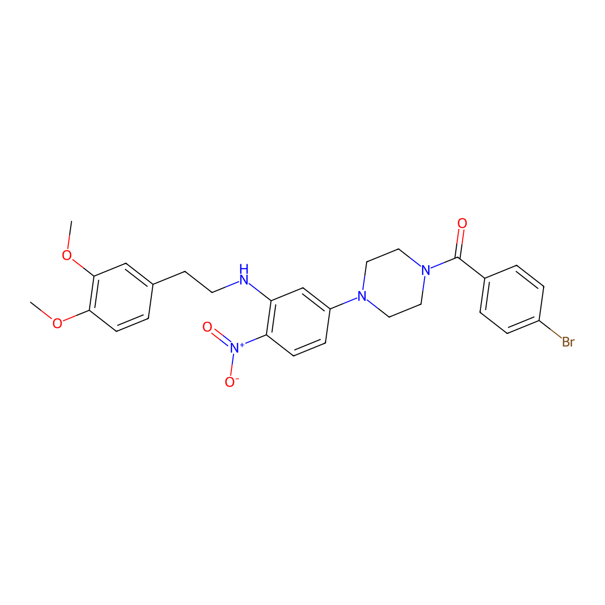 (4-Bromophenyl)-[4-[3-[2-(3,4-dimethoxyphenyl)ethylamino]-4-nitrophenyl]piperazin-1-yl]methanone molecular structure, CAS 312628-76-5