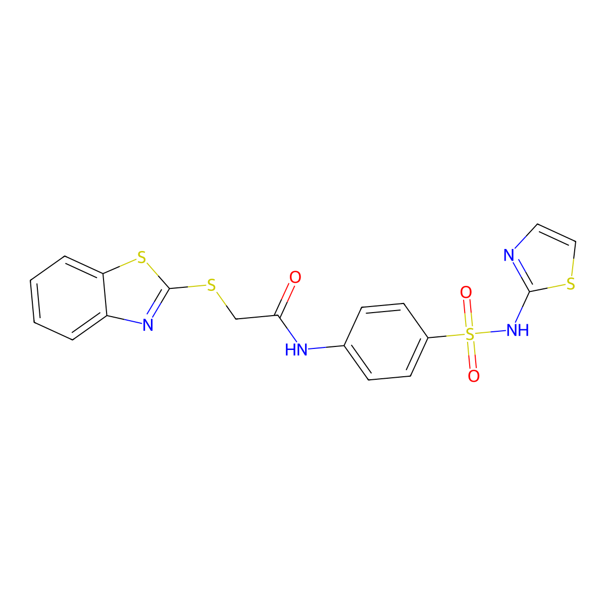 2-(1,3-benzothiazol-2-ylsulfanyl)-N-[4-(1,3-thiazol-2-ylsulfamoyl)phenyl]acetamide molecular structure, CAS 312628-86-7