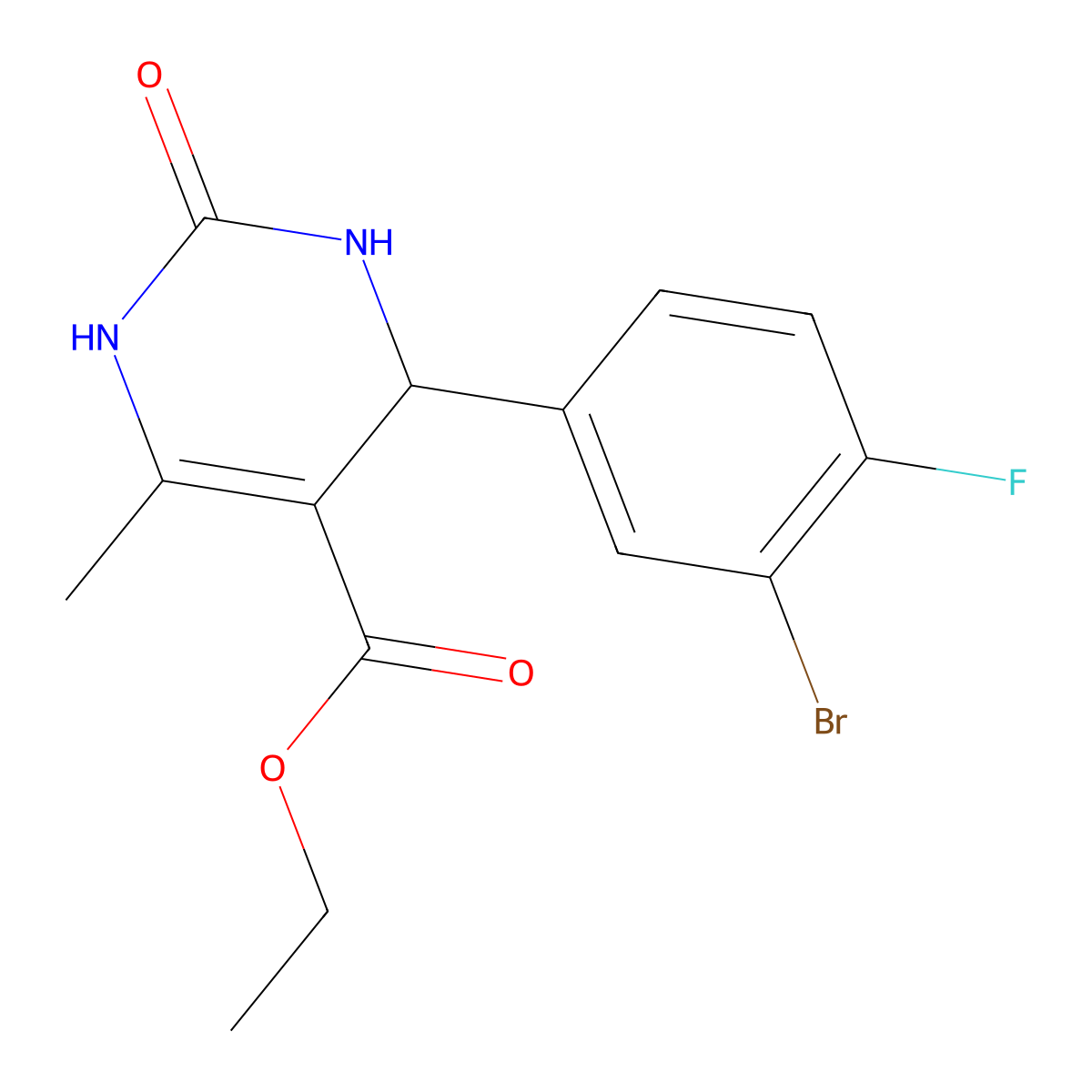 Ethyl 4-(3-bromo-4-fluorophenyl)-6-methyl-2-oxo-1,2,3,4-tetrahydropyrimidine-5-carboxylate molecular structure, CAS 312632-07-8
