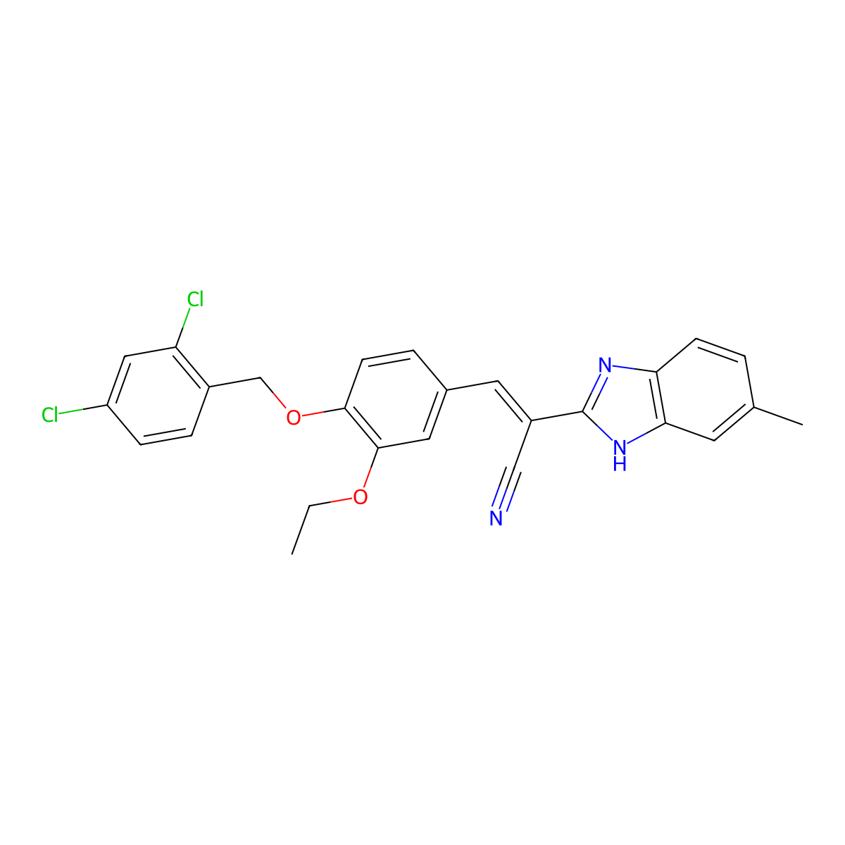 3-{4-[(2,4-Dichlorophenyl)methoxy]-3-ethoxyphenyl}-2-(6-methyl-1H-benzimidazol-2-yl)prop-2-enenitrile molecular structure, CAS 312632-38-5