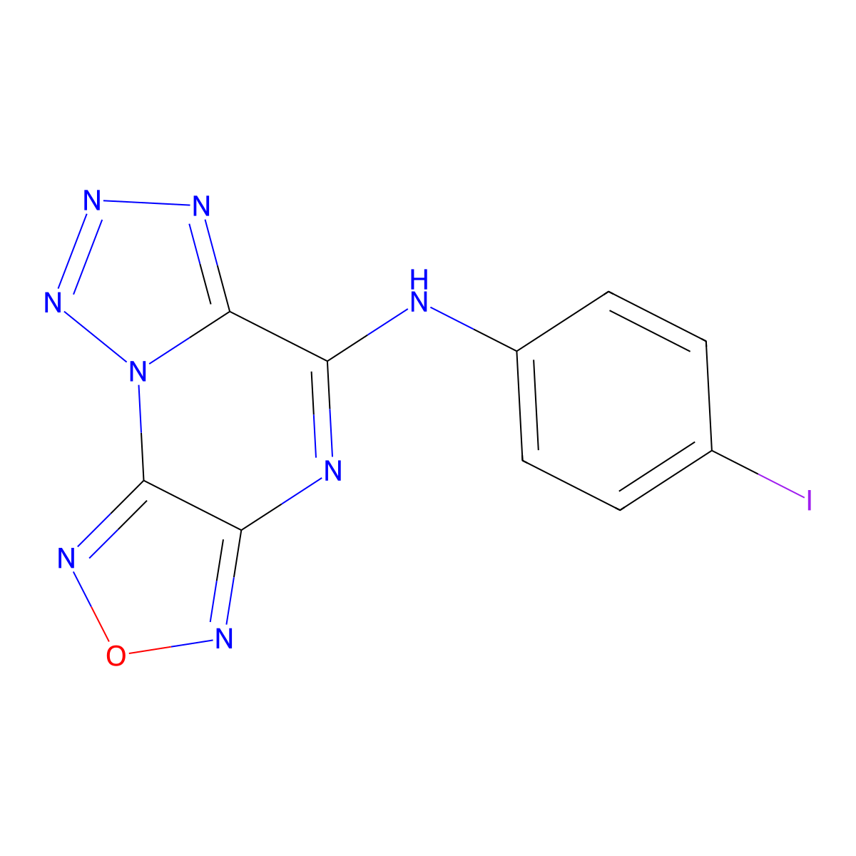 Furazano[3,4-b]tetrazolo[1,5-d]pyrazin-5-amine, N-(4-iodophenyl)- molecular structure, CAS 312632-44-3