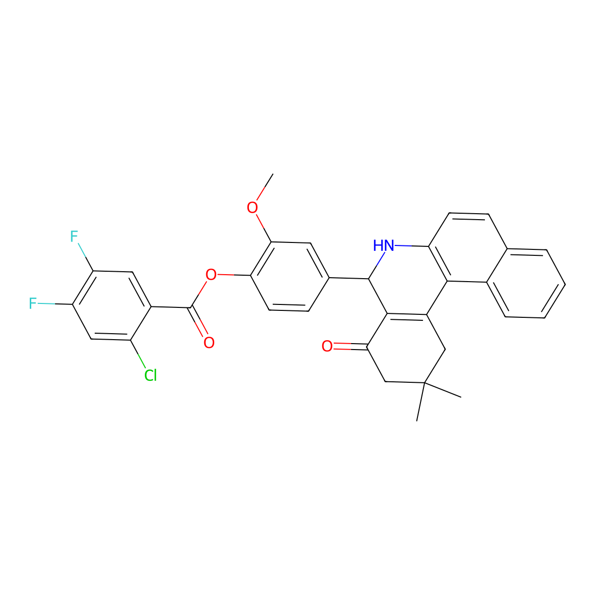 4-(2,2-Dimethyl-4-oxo-1,2,3,4,5,6-hexahydrobenzo[a]phenanthridin-5-yl)-2-methoxyphenyl 2-chloro-4,5-difluorobenzoate molecular structure, CAS 312632-46-5