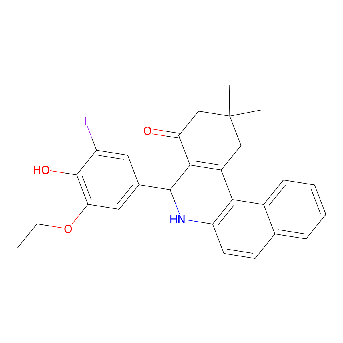 5-(3-Ethoxy-4-hydroxy-5-iodophenyl)-2,2-dimethyl-1,3,5,6-tetrahydrobenzo[a]phenanthridin-4-one molecular structure, CAS 312632-72-7