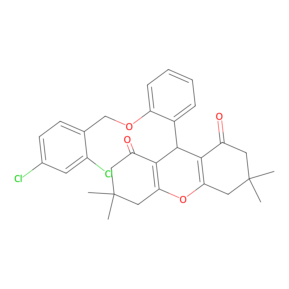9-(2-((2,4-dichlorobenzyl)oxy)phenyl)-3,3,6,6-tetramethyl-3,4,5,6,7,9-hexahydro-1H-xanthene-1,8(2H)-dione molecular structure, CAS 312632-74-9