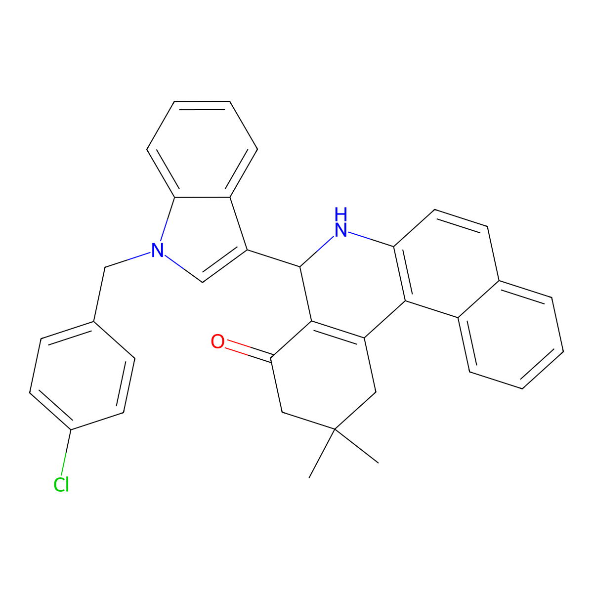 5-[1-[(4-Chlorophenyl)methyl]indol-3-yl]-2,2-dimethyl-1,3,5,6-tetrahydrobenzo[a]phenanthridin-4-one molecular structure, CAS 312632-75-0