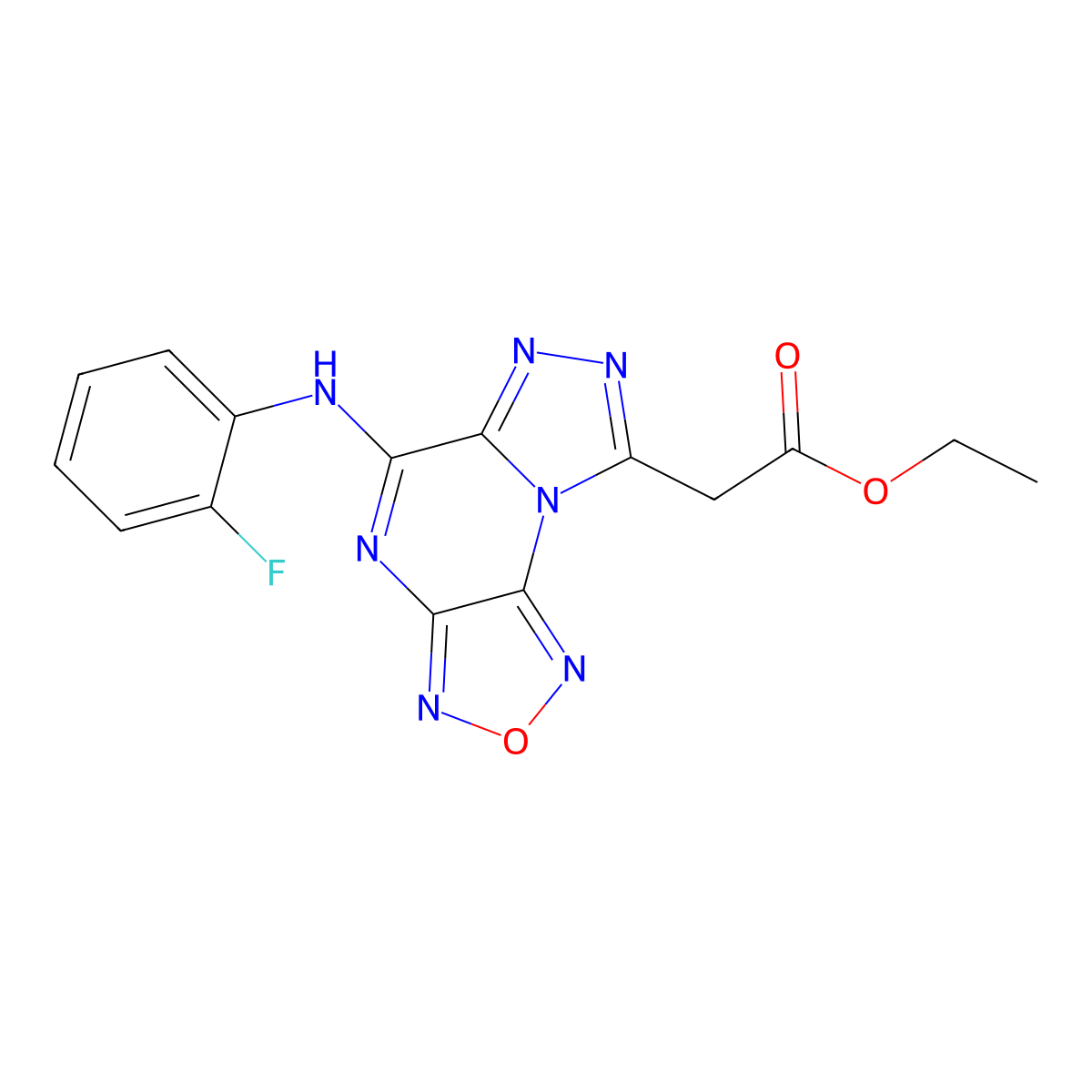 [5-(2-Fluoro-phenylamino)-2-oxa-1,3,4,6,7,8a-hexaaza-as-indacen-8-yl]-acetic acid ethyl ester molecular structure, CAS 312632-78-3