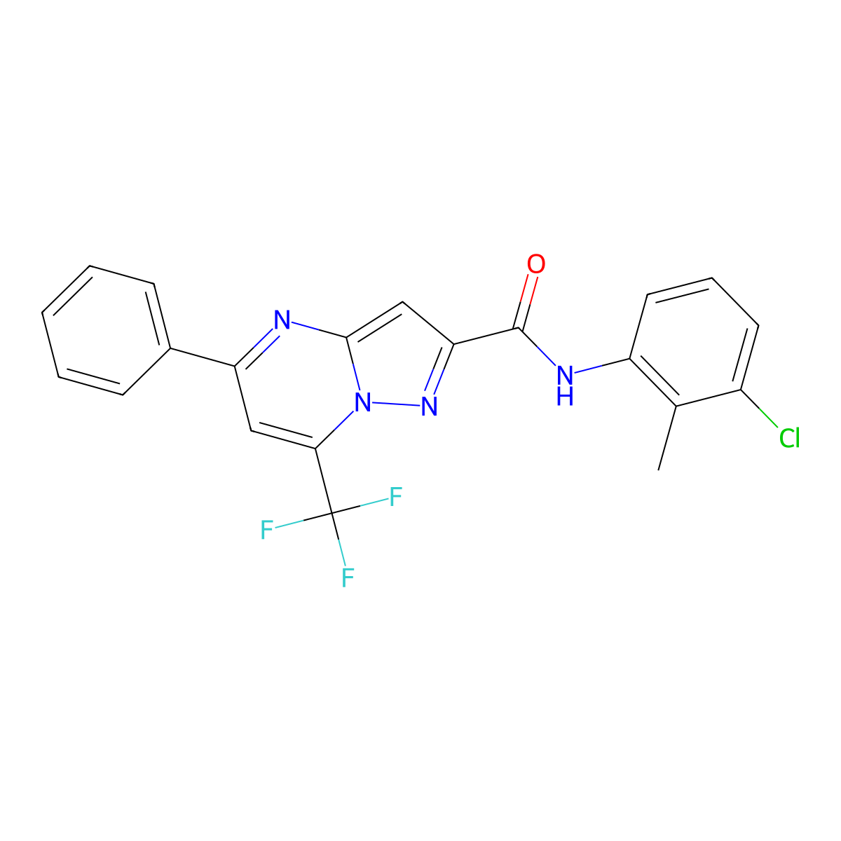 N-(3-chloro-2-methylphenyl)-5-phenyl-7-(trifluoromethyl)pyrazolo[1,5-a]pyrimidine-2-carboxamide molecular structure, CAS 312634-11-0