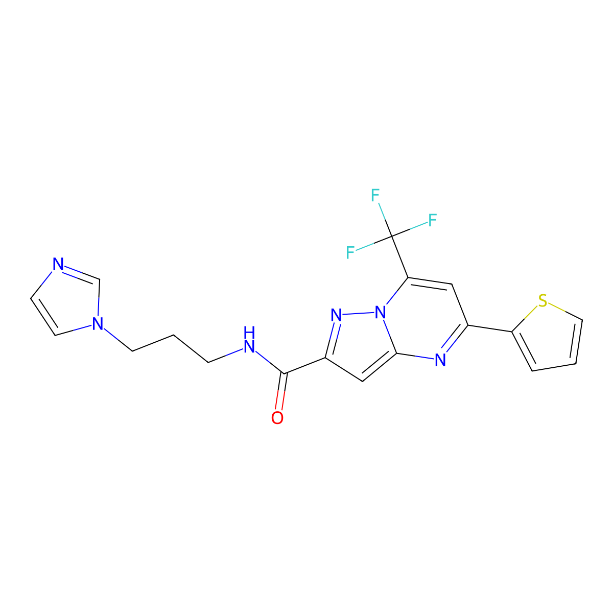 N-(3-imidazol-1-ylpropyl)-5-thiophen-2-yl-7-(trifluoromethyl)pyrazolo[1,5-a]pyrimidine-2-carboxamide molecular structure, CAS 312634-32-5