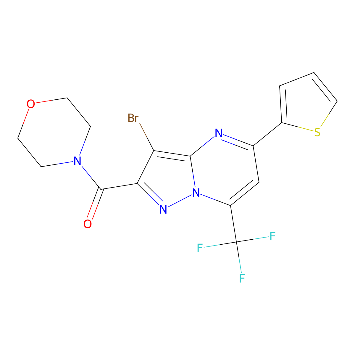 [3-Bromo-5-thiophen-2-yl-7-(trifluoromethyl)pyrazolo[1,5-a]pyrimidin-2-yl]-morpholin-4-ylmethanone molecular structure, CAS 312634-44-9